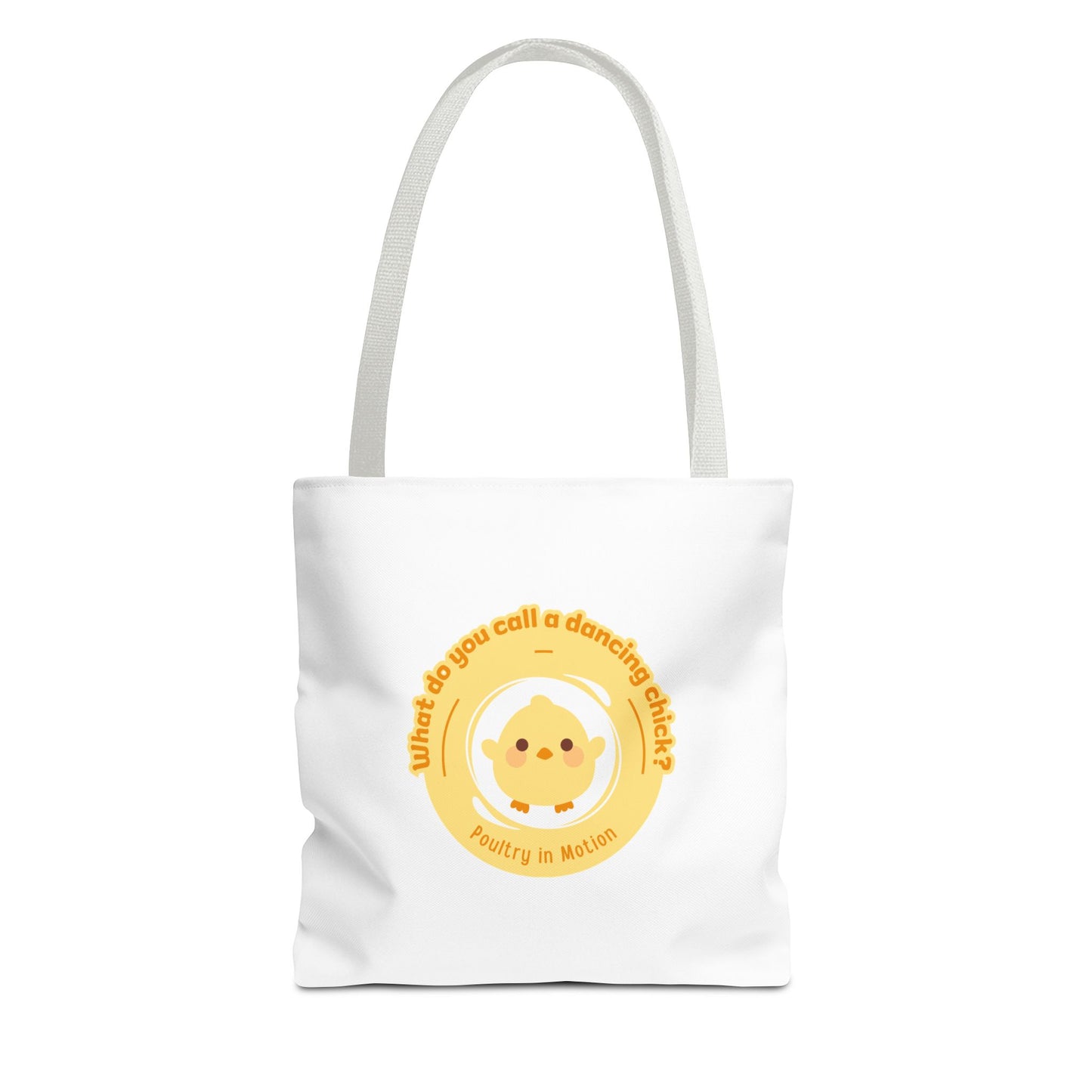 "What do you call a dancing chick? Poultry in Motion" Funny Dance Tote Bag – Kawaii Chicken Canvas Tote for Dancers & Dance Lovers