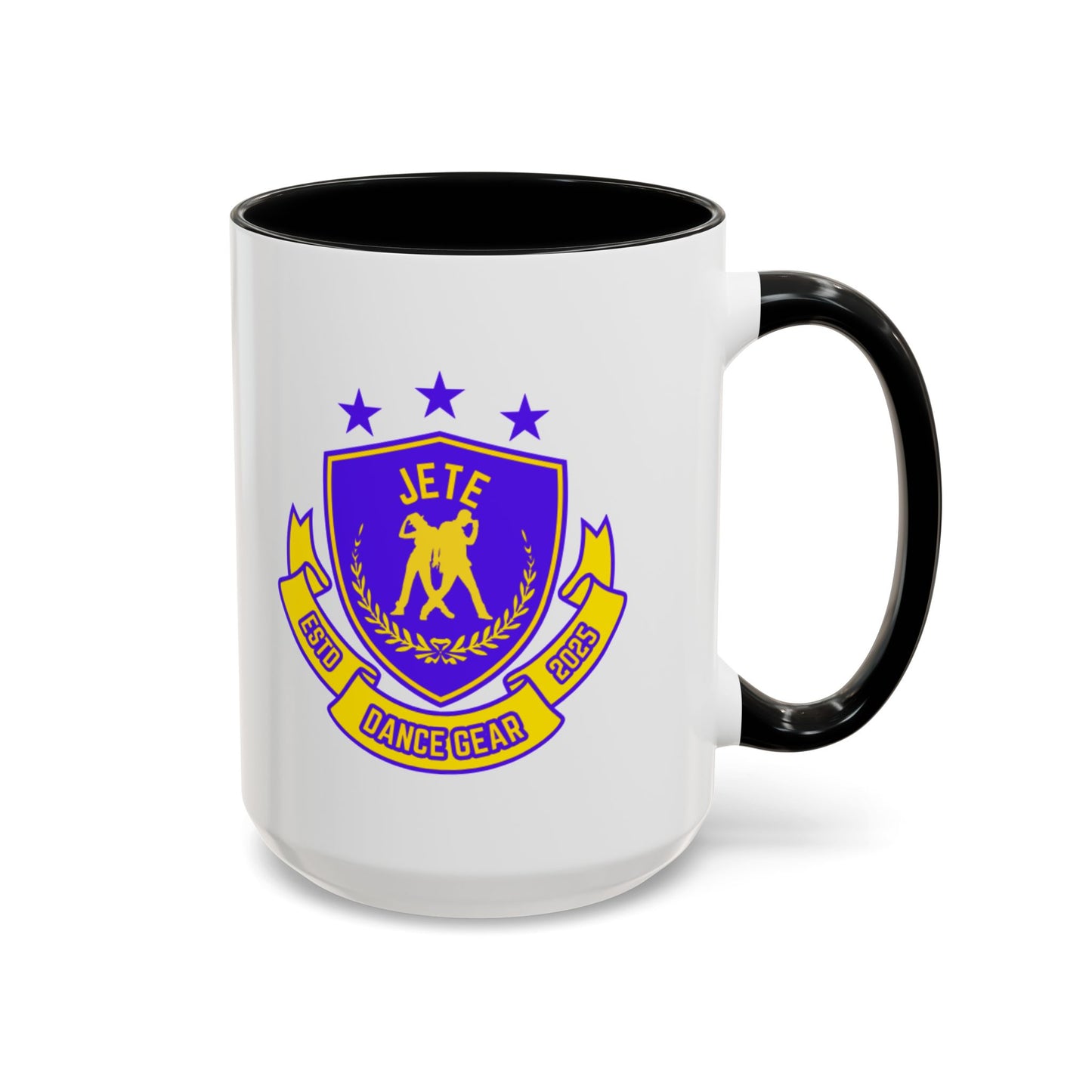 "Jeté Dance Gear Estd 2025" Accent Coffee Mug – Collegiate Style Ceramic Mug for Dancers and Studio Pride
