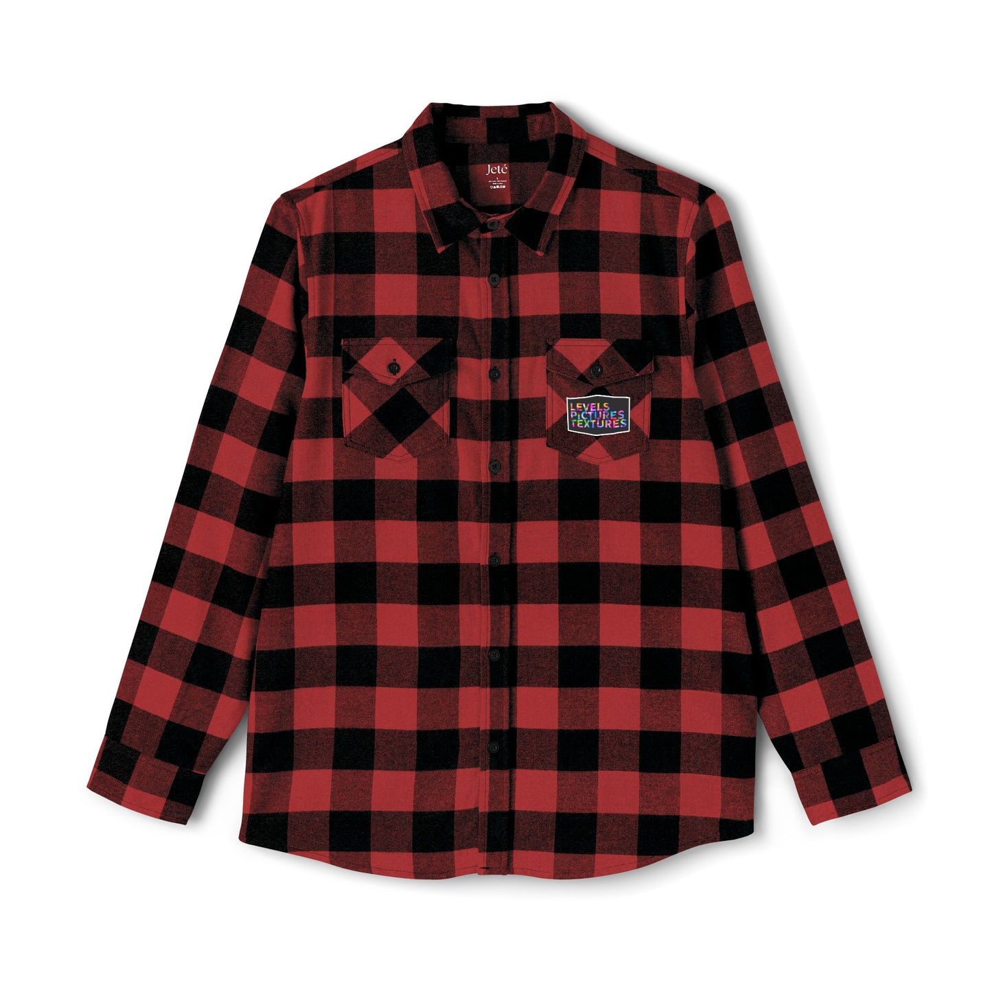 Levels Premium Collection Flannel Shirt – Unisex Streetwear Button-Up with "Levels Pictures Textures" Front Text and Bold Dancer Silhouette Back Graphic