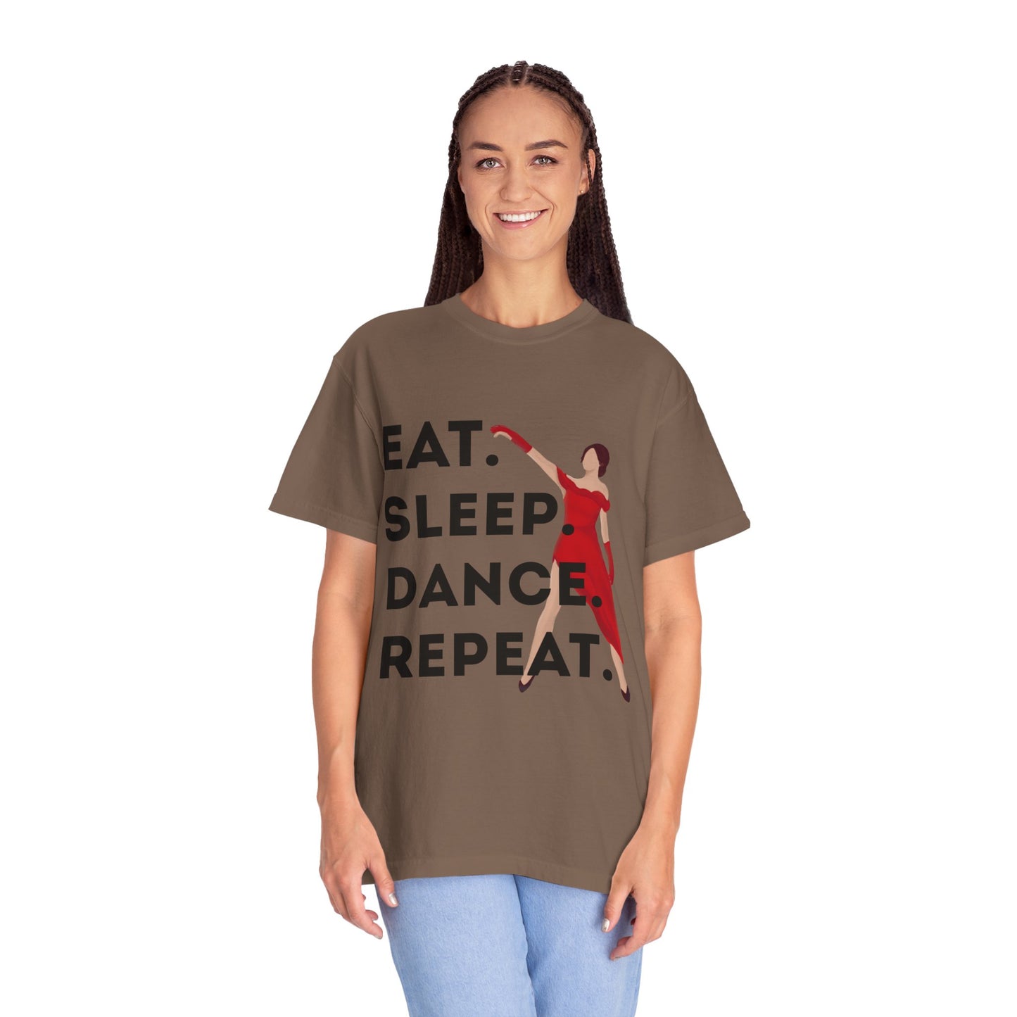 "Eat Sleep Dance Repeat" Unisex Garment-Dyed T-Shirt – Bold Dancer Graphic Tee – Dance Lifestyle Shirt for Performers & Enthusiasts