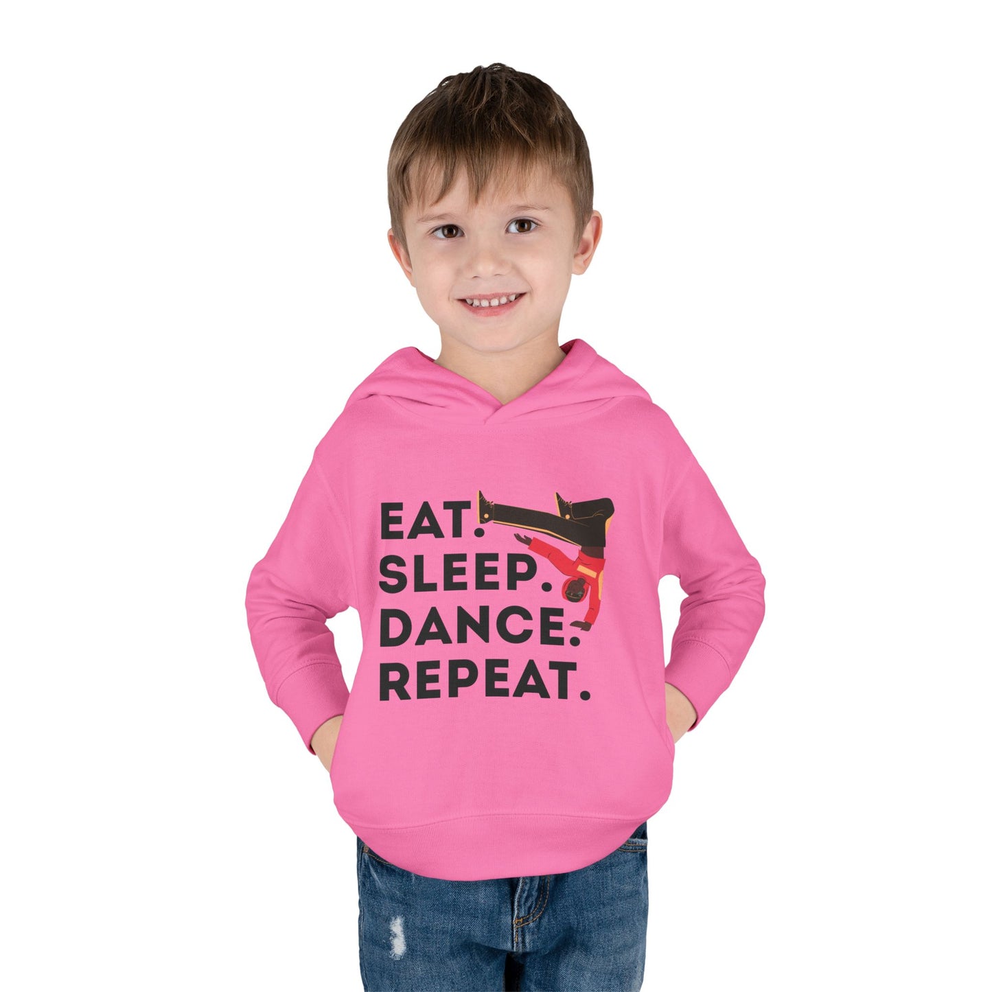 "Eat Sleep Dance Repeat" Toddler Pullover Hoodie – Bold B-Boy Dance Graphic Fleece Sweatshirt for Kids