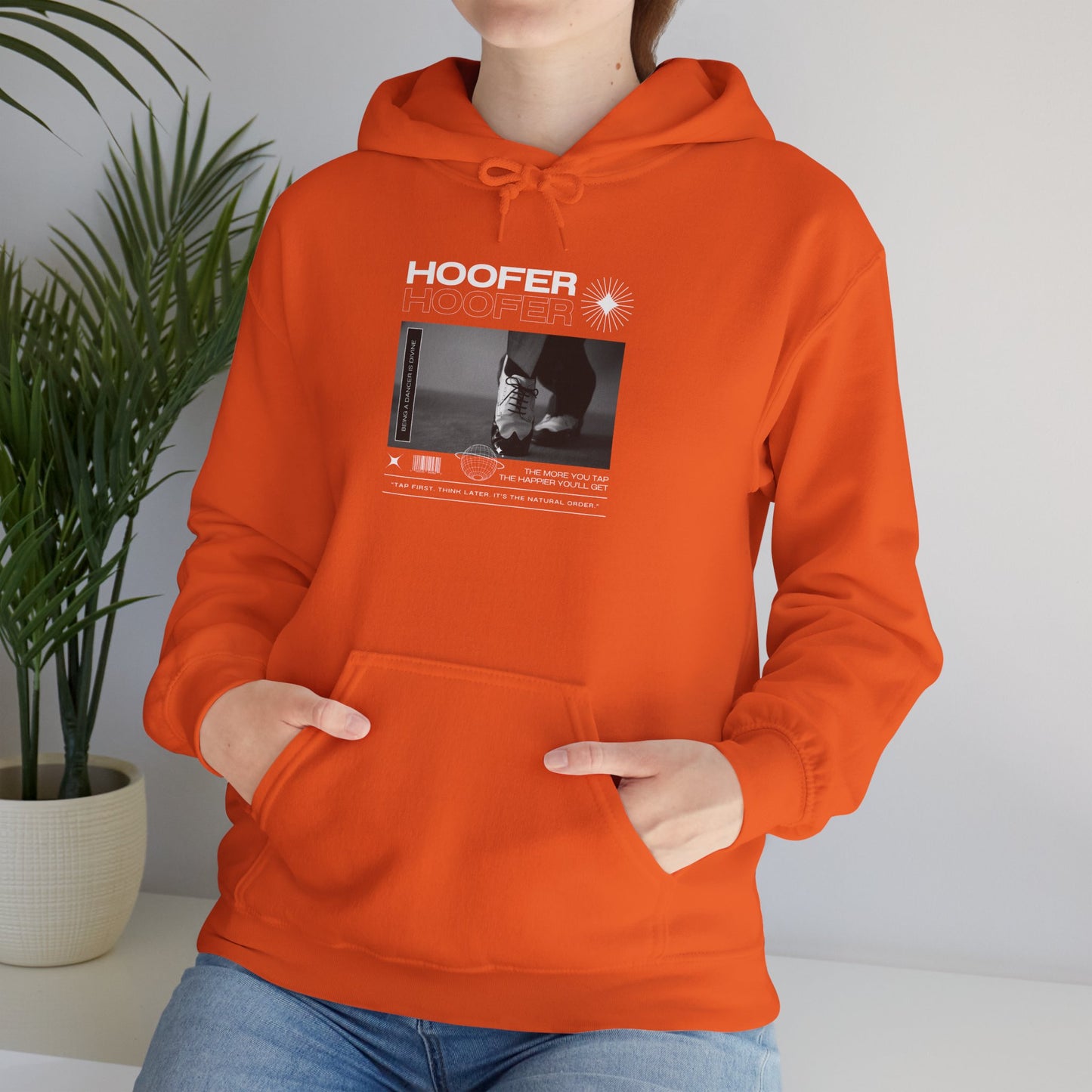 “Hoofer” Tap Dance Text with Streetwear-Style Tap Shoes Graphic – Unisex Heavy Blend™ Hooded Sweatshirt – Cozy Dance Hoodie for Tap Dancers & Dance Enthusiasts
