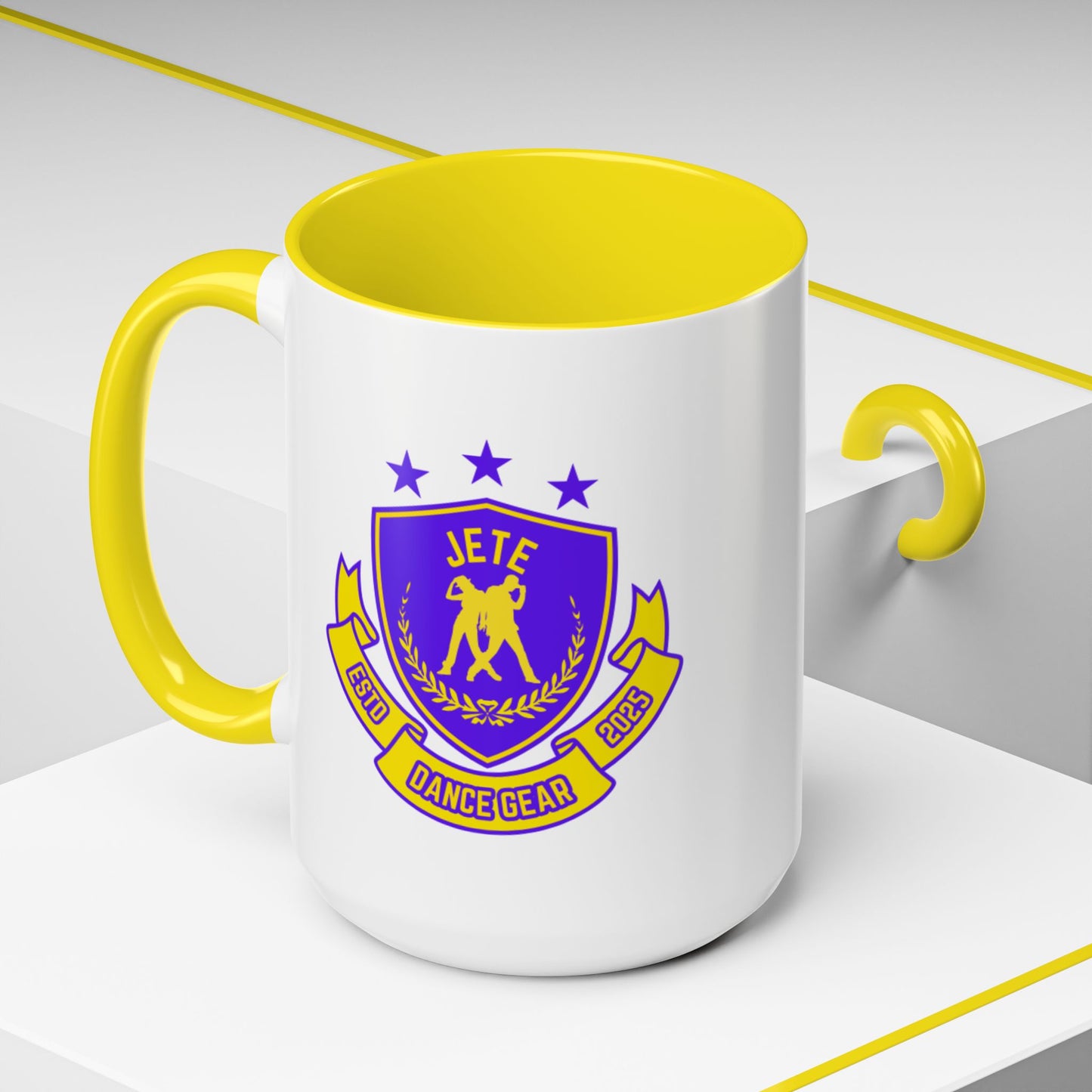 "Jeté Dance Gear Estd 2025" Accent Coffee Mug – Collegiate Style Ceramic Mug for Dancers and Studio Pride