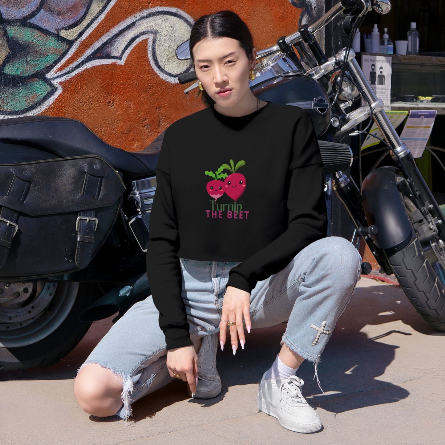 "Turnip the Beet" Women’s Cropped Dance Sweatshirt – Cute Veggie Graphic | Funny Dance Pun Apparel for Dancers & Music Lovers