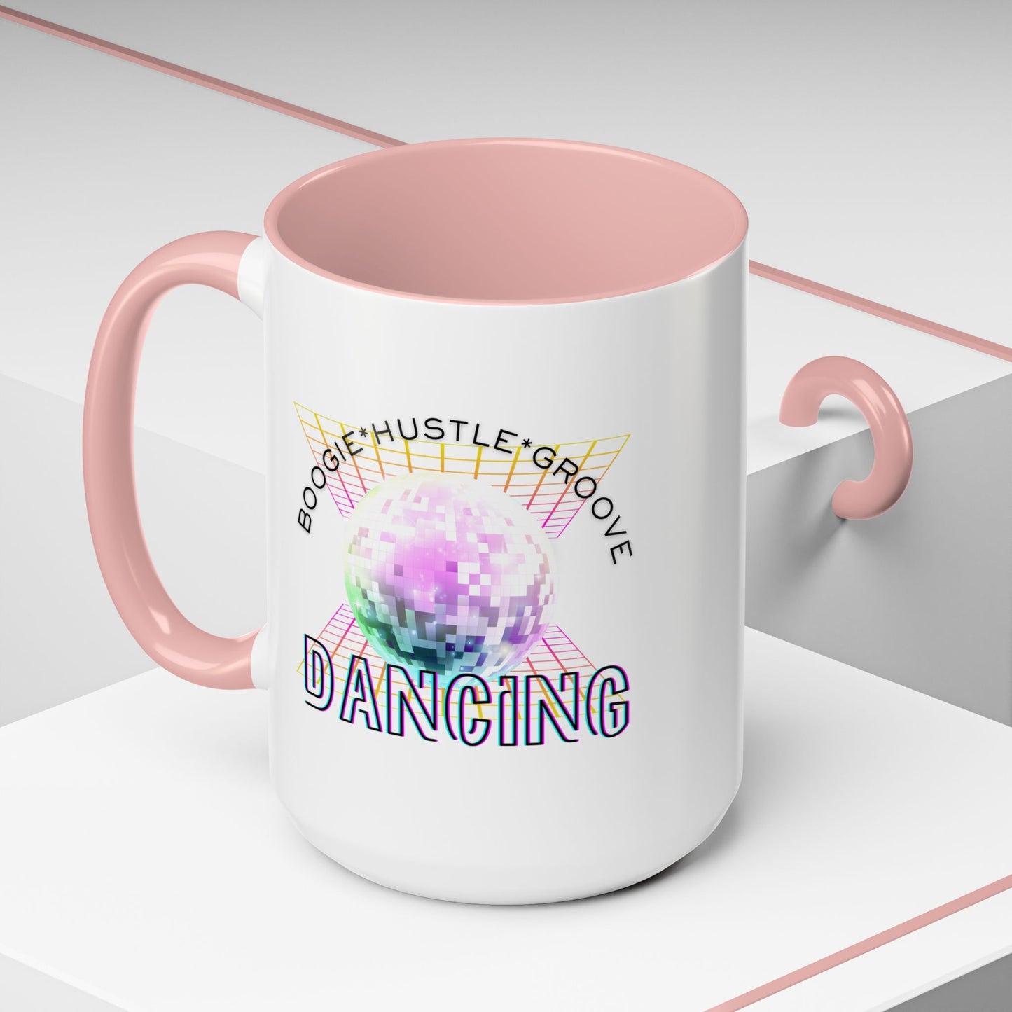 "Boogie, Hustle, Groove - Dancing" Disco Accent Coffee Mug – Fun Retro Dance Gift for Coffee Lovers