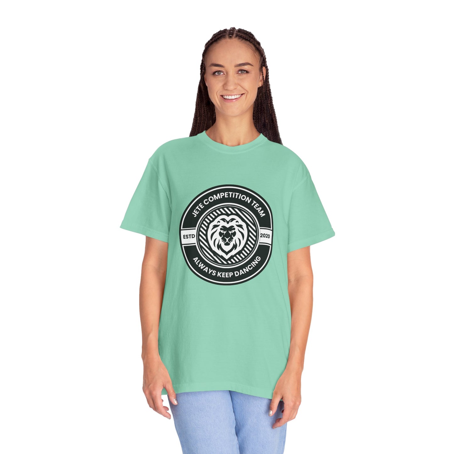 "Jeté Competition Team, Always Keep Dancing" Unisex Garment-Dyed T-Shirt – Collegiate-Style Dance Graphic Tee – Shirt for Dancers & Teams