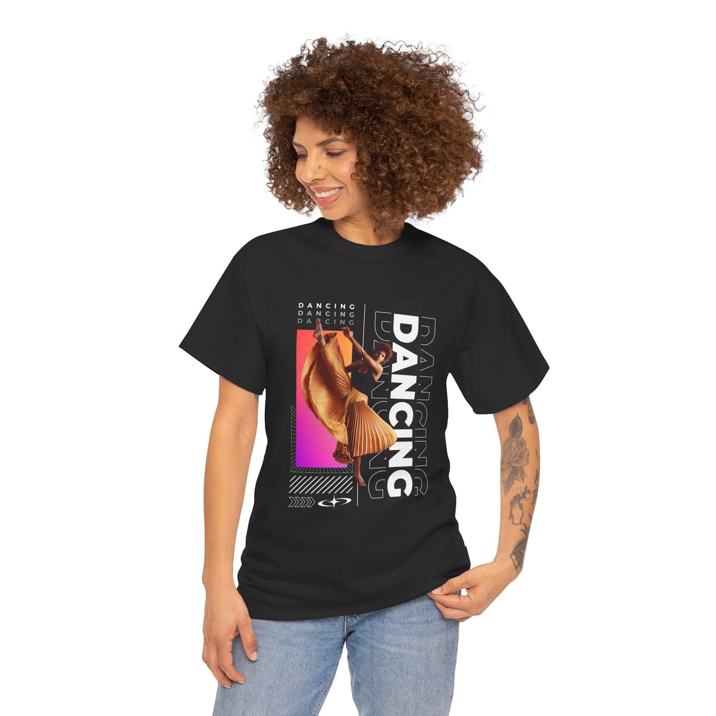 “Dancing” Streetwear-Inspired Female Dancer Unisex Heavy Cotton Tee – Urban Dance Graphic T-Shirt for Performers and Dance Lovers