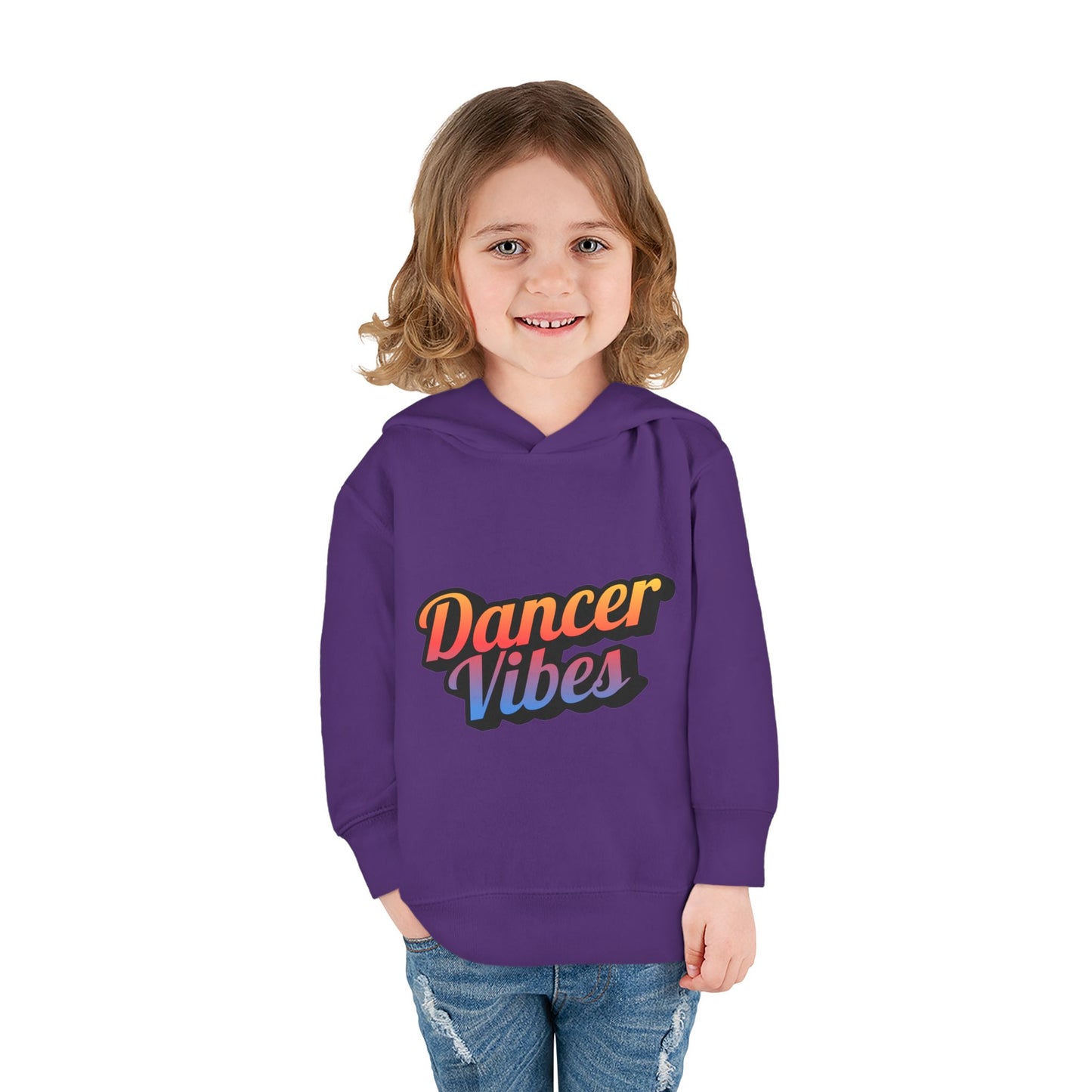 "Dancer Vibes" Toddler Pullover Hoodie – Colorful Dance-Themed Text Graphic Fleece Sweatshirt for Kids