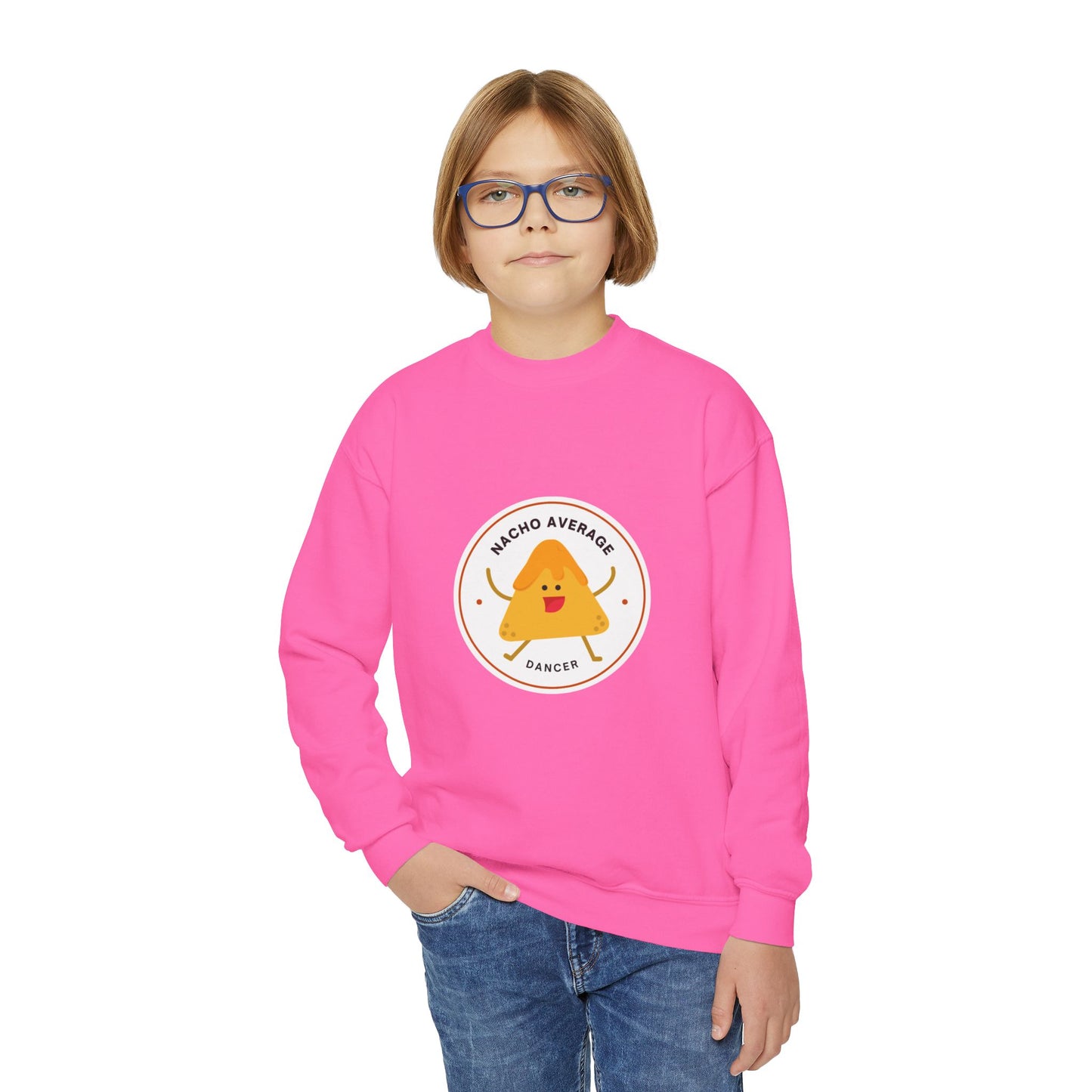 "Nacho Average Dancer" – Funny Youth Crewneck Dance Sweatshirt | Cute Nacho Graphic Kids Pullover