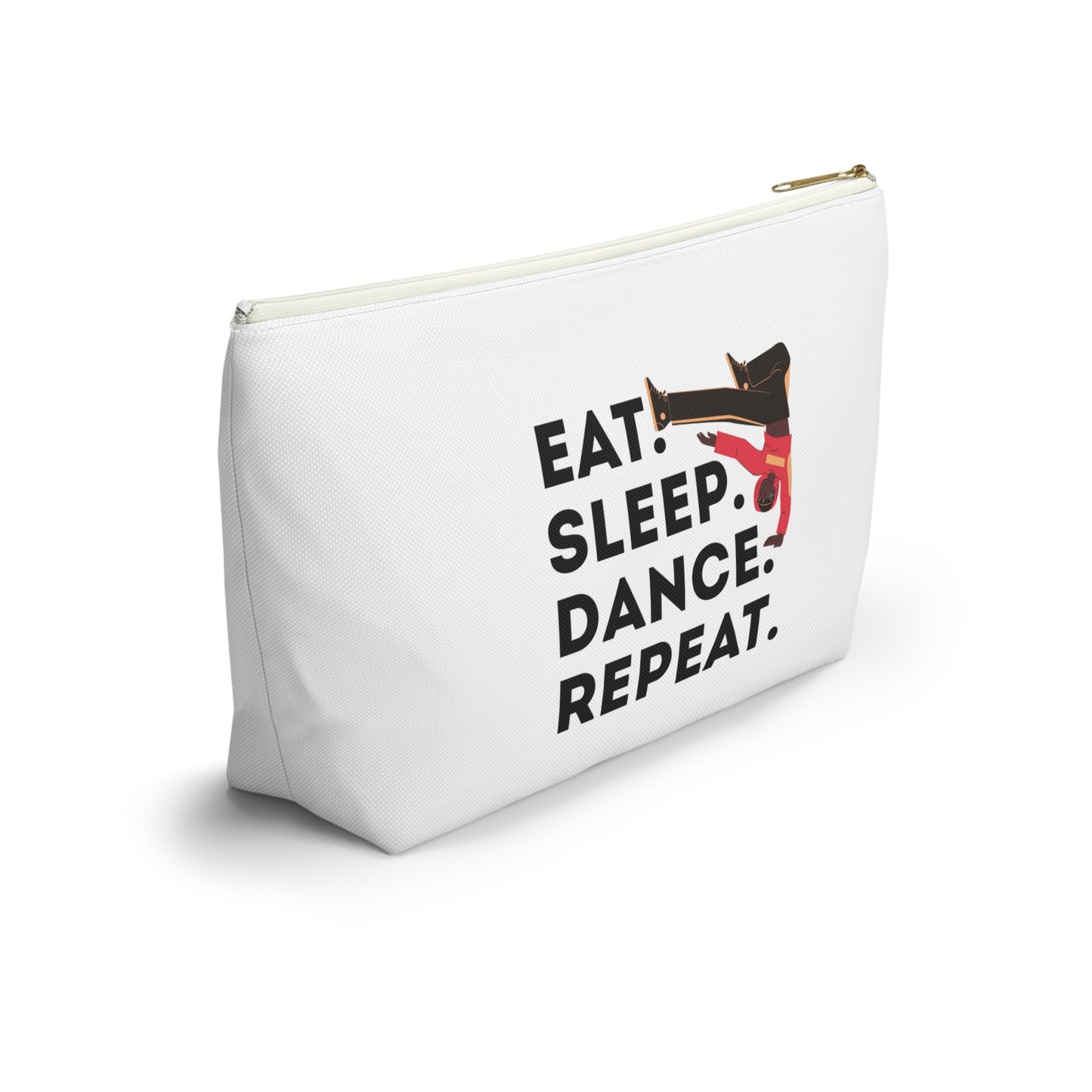 "Eat Sleep Dance Repeat" Makeup Bag – Bold B-Boy Dancer Graphic – Hip Hop Dance-Themed Zipper Pouch for Cosmetics, Accessories & Travel Essentials