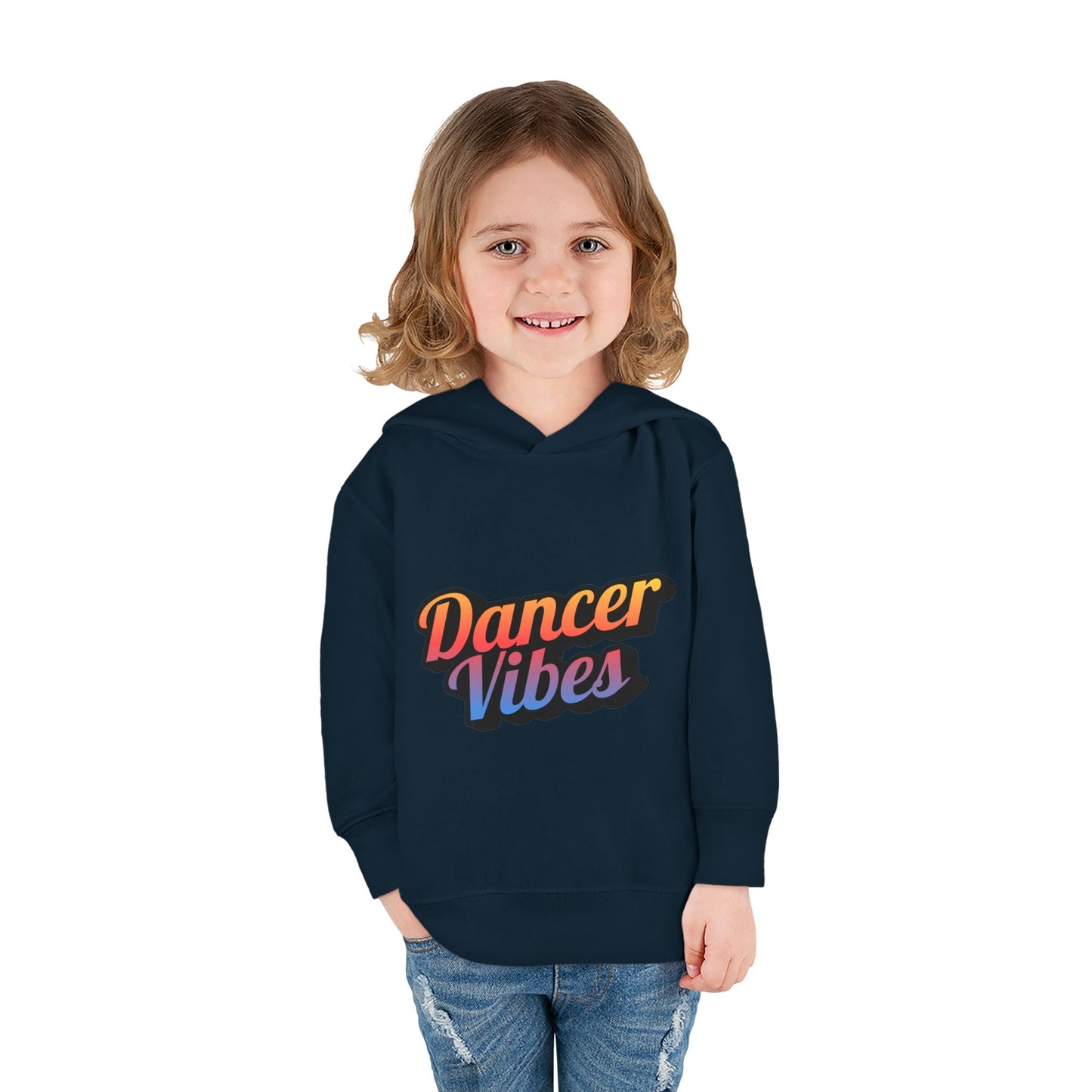 "Dancer Vibes" Toddler Pullover Hoodie – Colorful Dance-Themed Text Graphic Fleece Sweatshirt for Kids