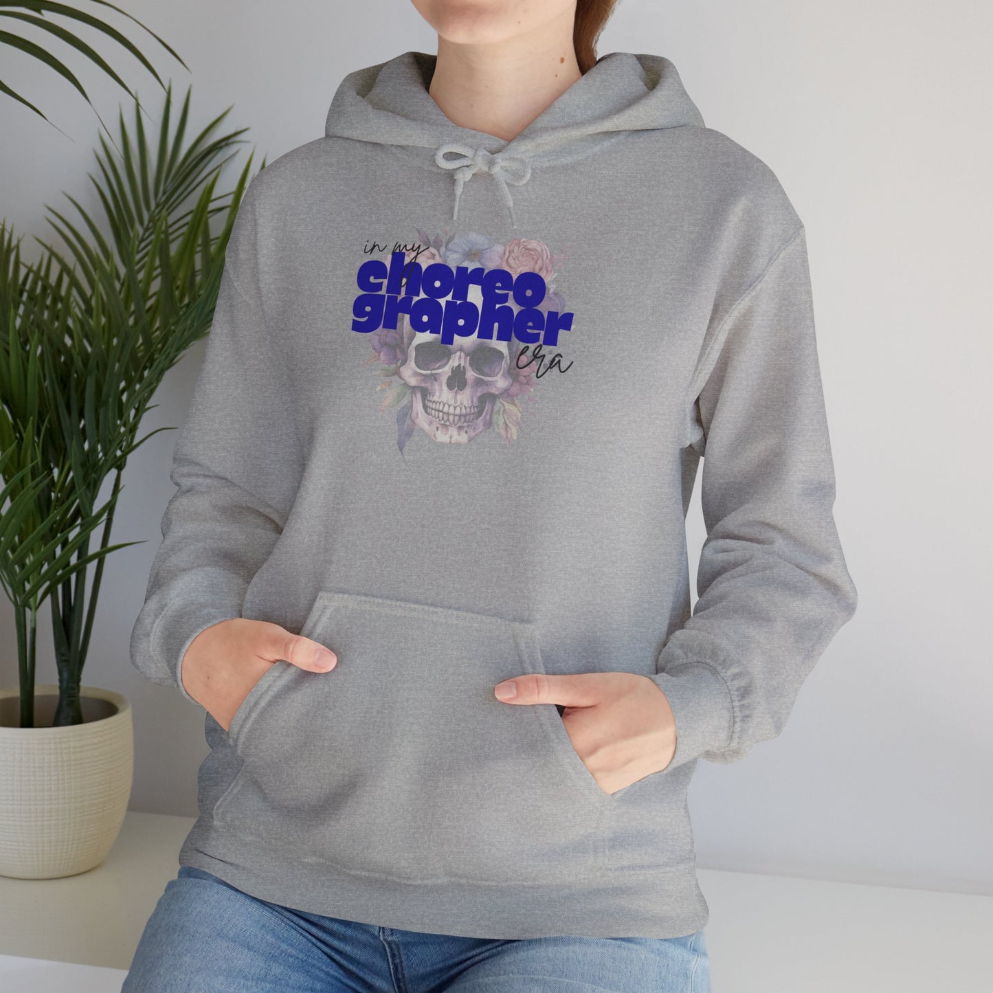 "In My Choreographer Era" Hoodie – Unisex Heavy Blend™ Hooded Sweatshirt with Floral Skull Graphic for Dance Creatives