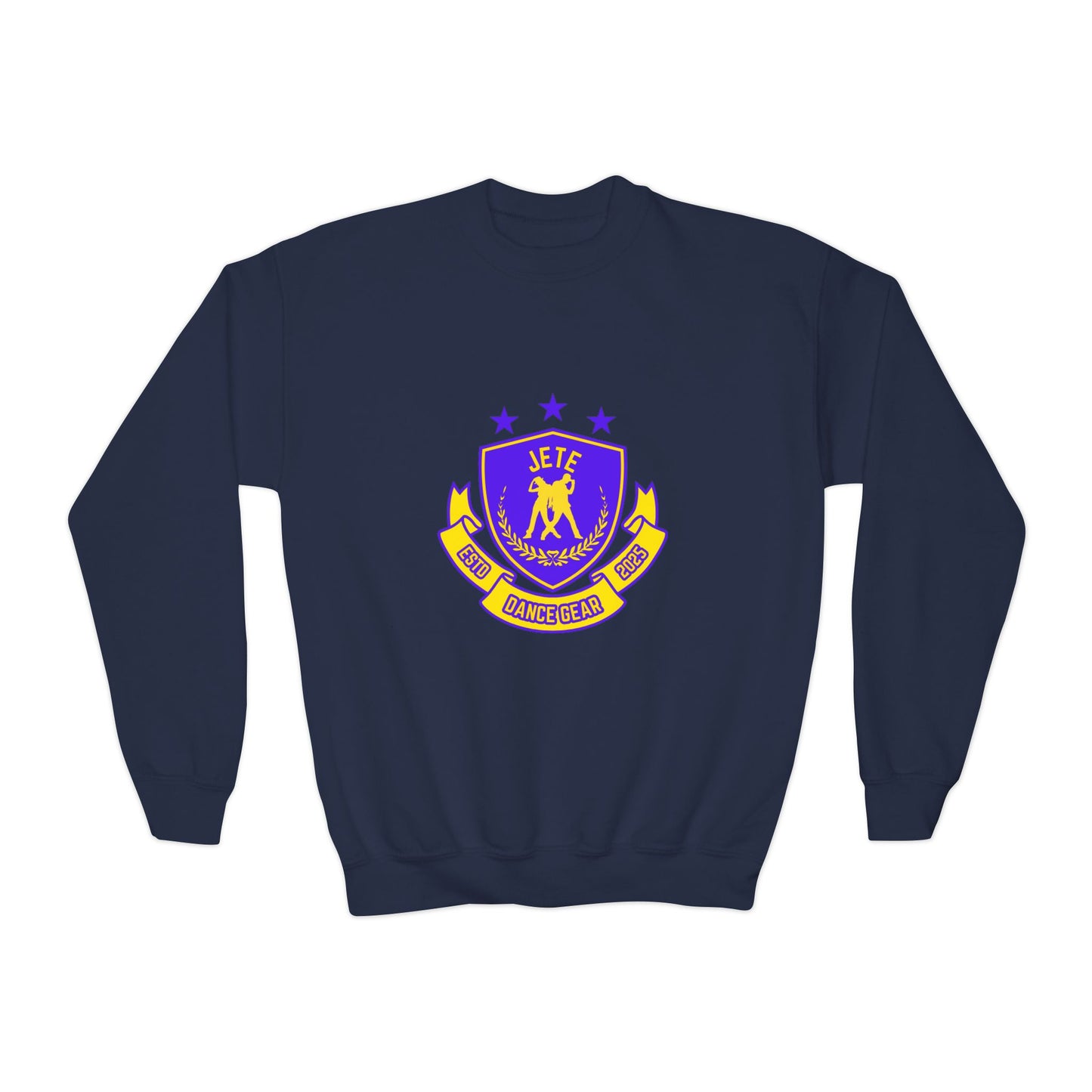 "Jeté Dance Gear" – Collegiate Style Youth Crewneck Sweatshirt | Bold Kids Dance Team Pullover
