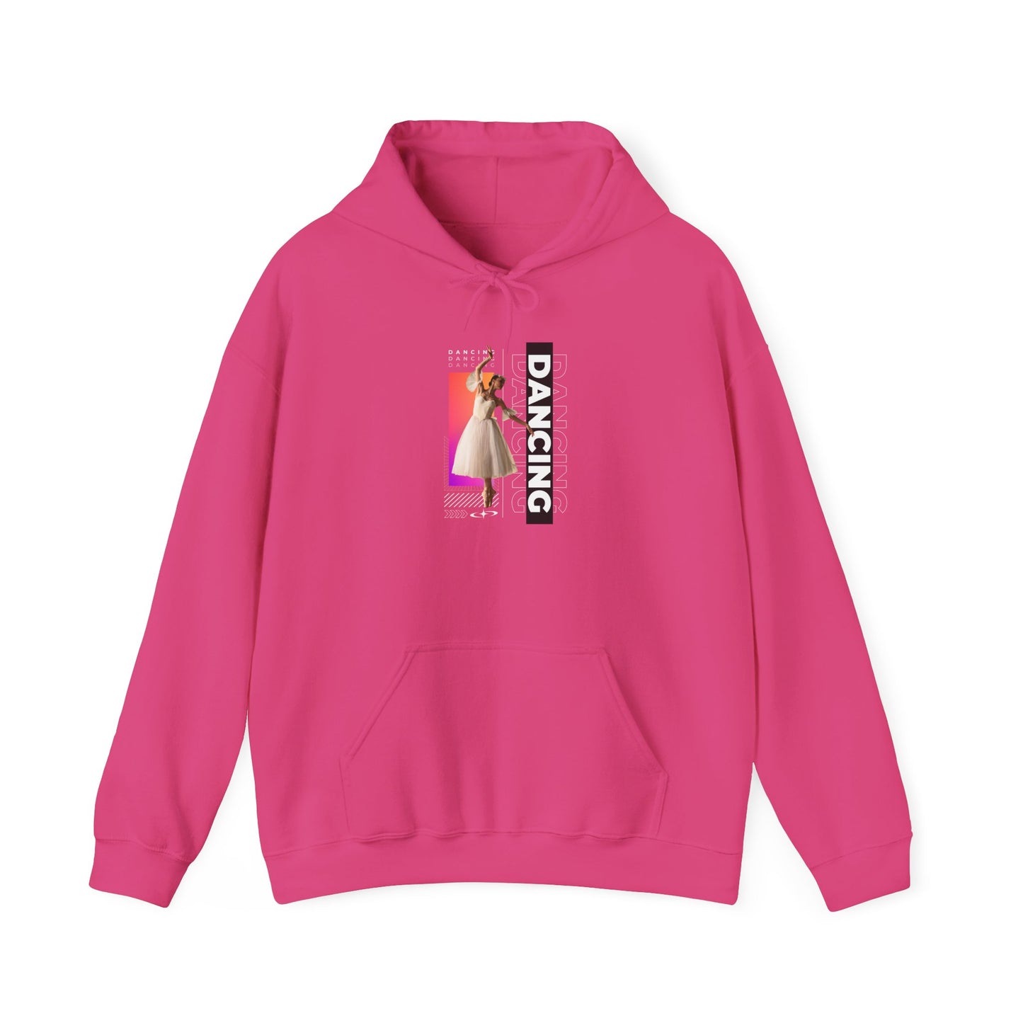 “Dancing” Text with Streetwear-Style Female Dancer Graphic - Unisex Heavy Blend™ Hooded Sweatshirt – Cozy Dance Hoodie for Ballet & Hip-Hop Enthusiasts