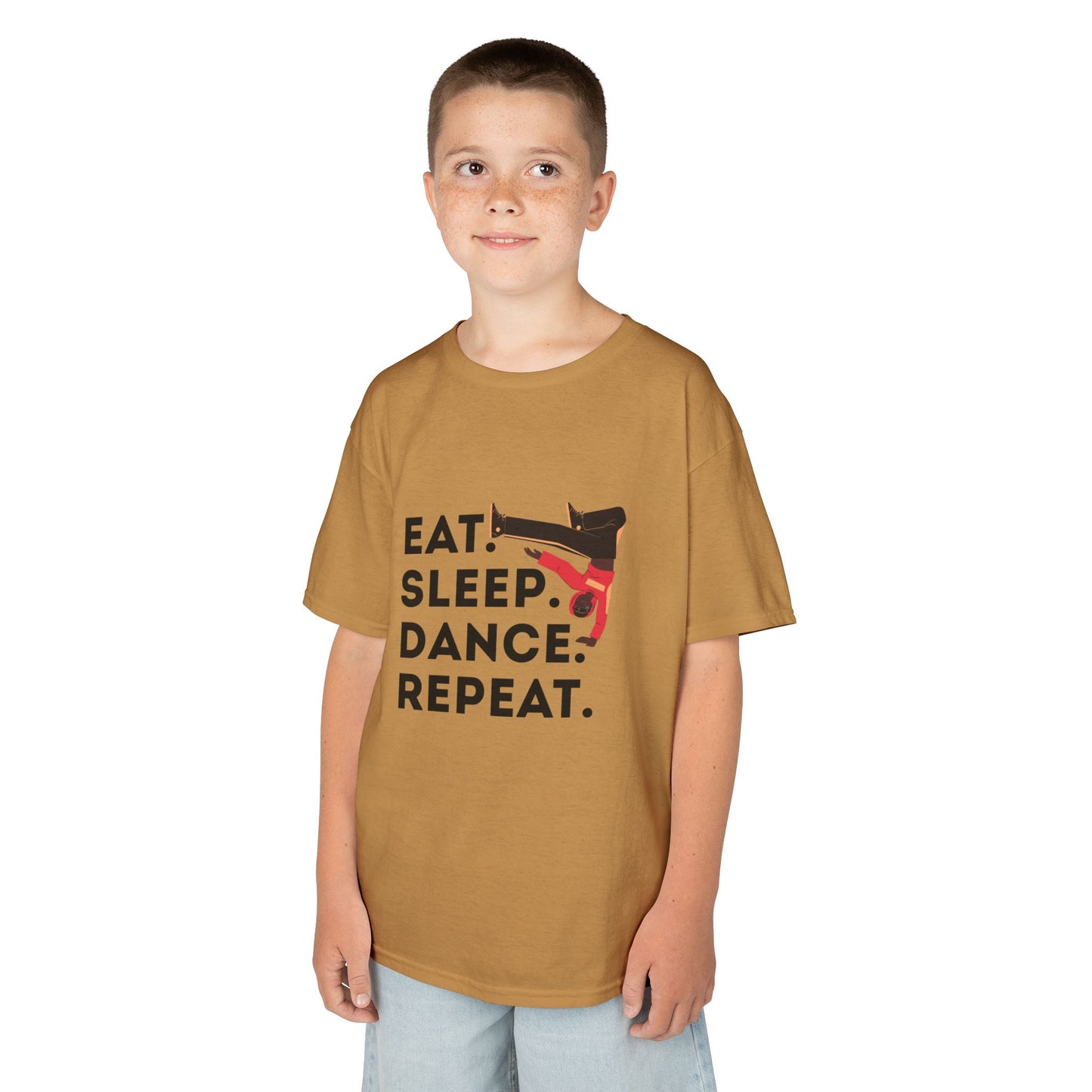 "Eat Sleep Dance Repeat" Youth Short Sleeve Tee – Bold B-Boy Graphic Hip-Hop Dance Shirt for Kids and Young Performers