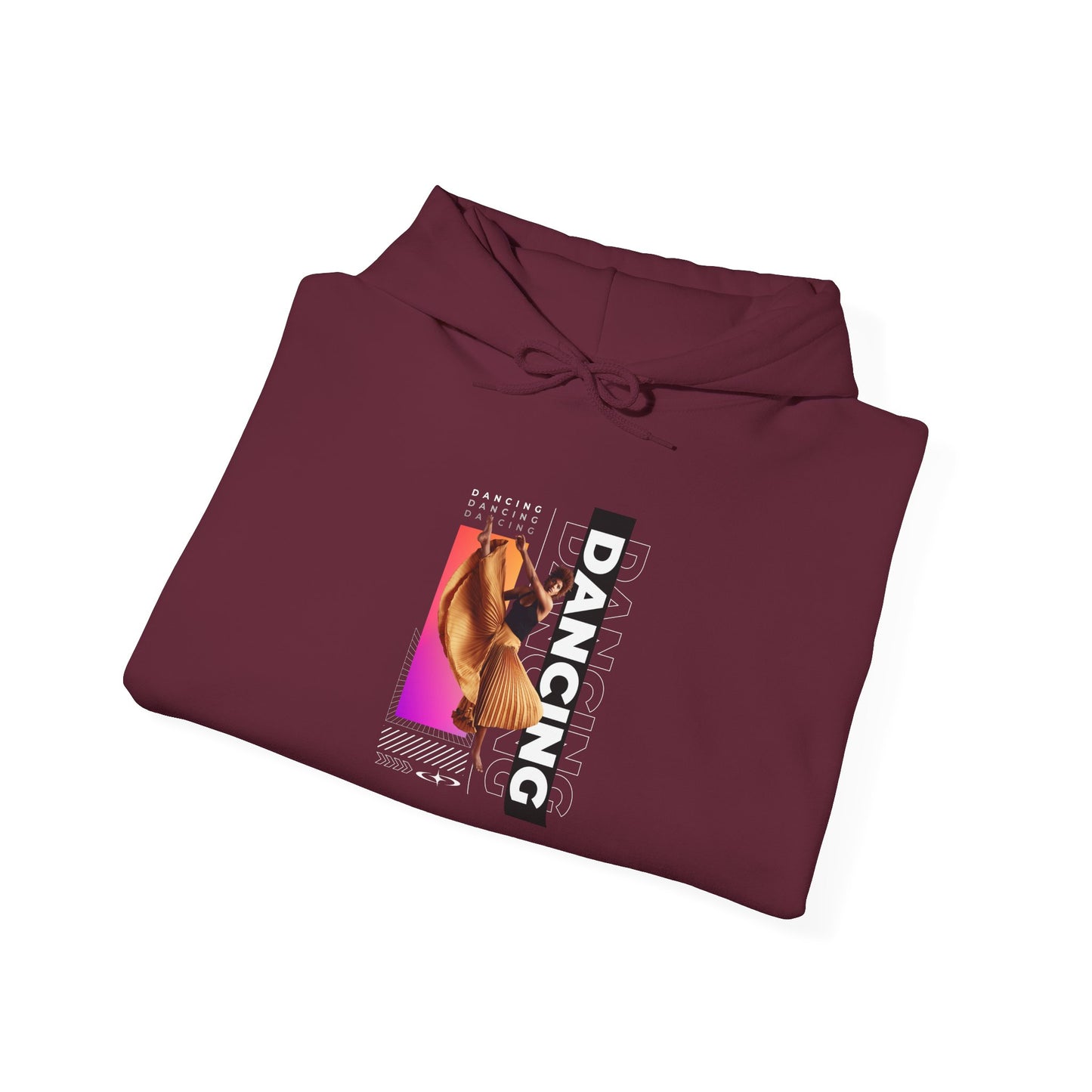 "Dancing” Text with Streetwear-Style Female Dancer Graphic - Unisex Heavy Blend™ Hooded Sweatshirt – Cozy Dance Hoodie for Ballet & Hip-Hop Enthusiasts