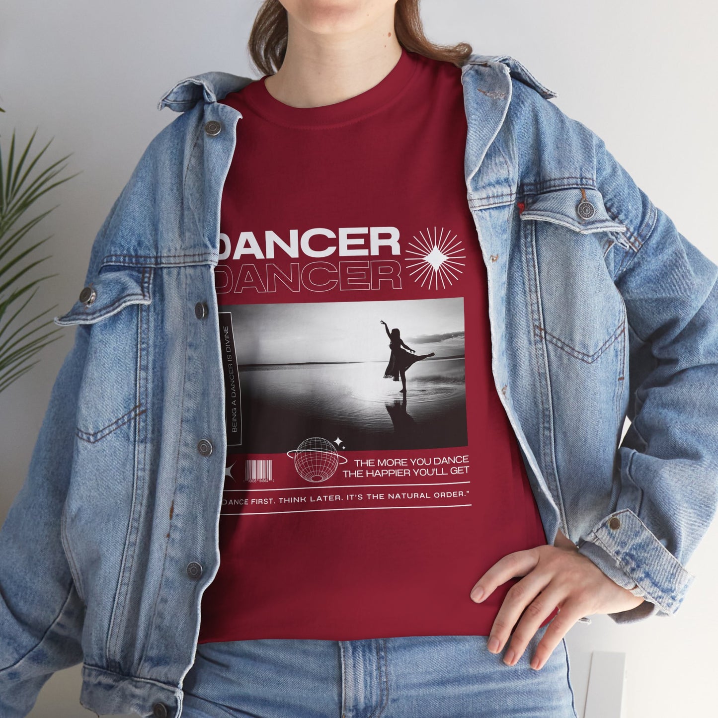 "Dancer" Arabesque Beach Scene Unisex Heavy Cotton Tee – Streetwear-Inspired Ballet Dance Graphic T-Shirt