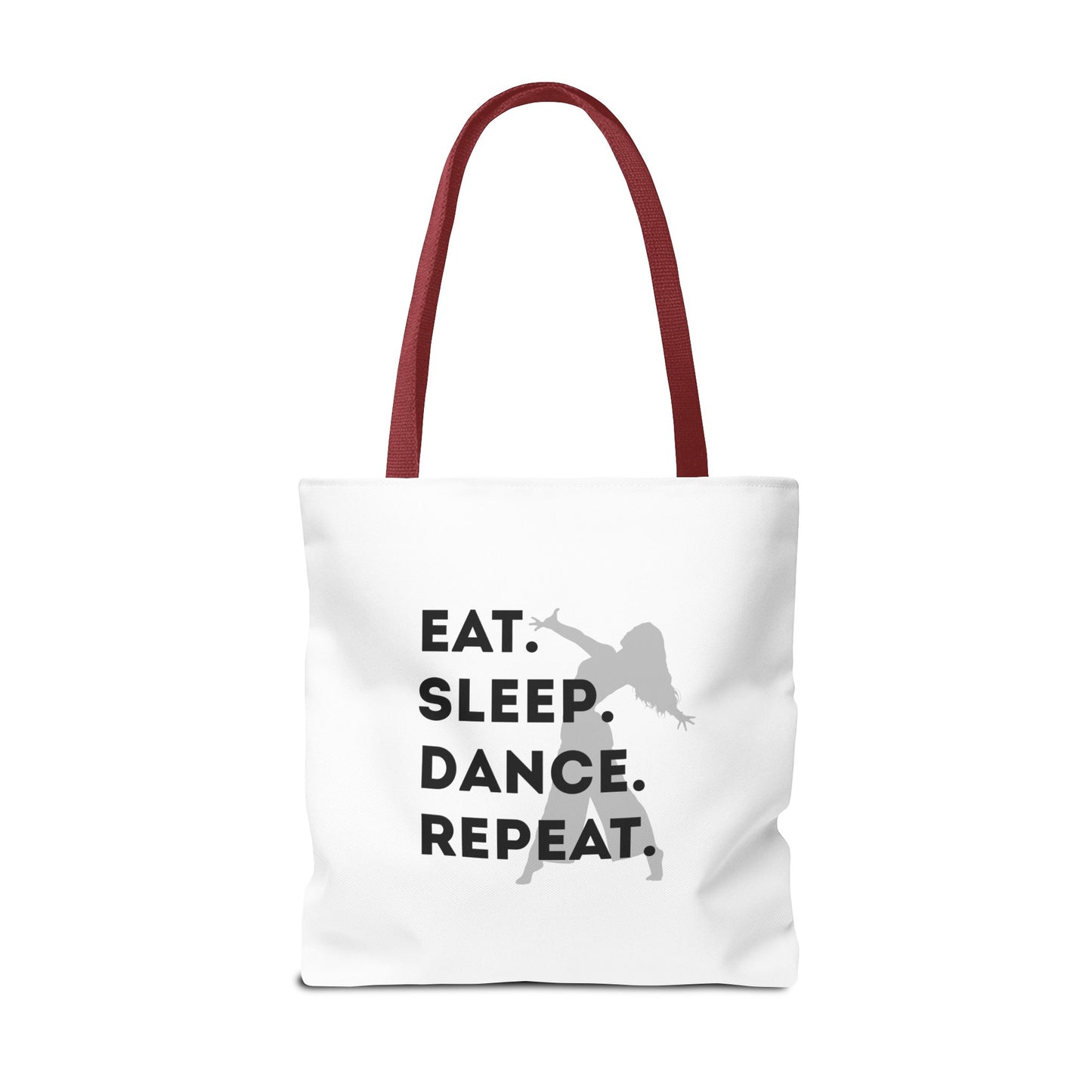 "Eat Sleep Dance Repeat" Canvas Tote Bag – Gray Dancer Silhouette Dance-Themed Reusable Shoulder Bag for Dancers, Studio, or Everyday Use