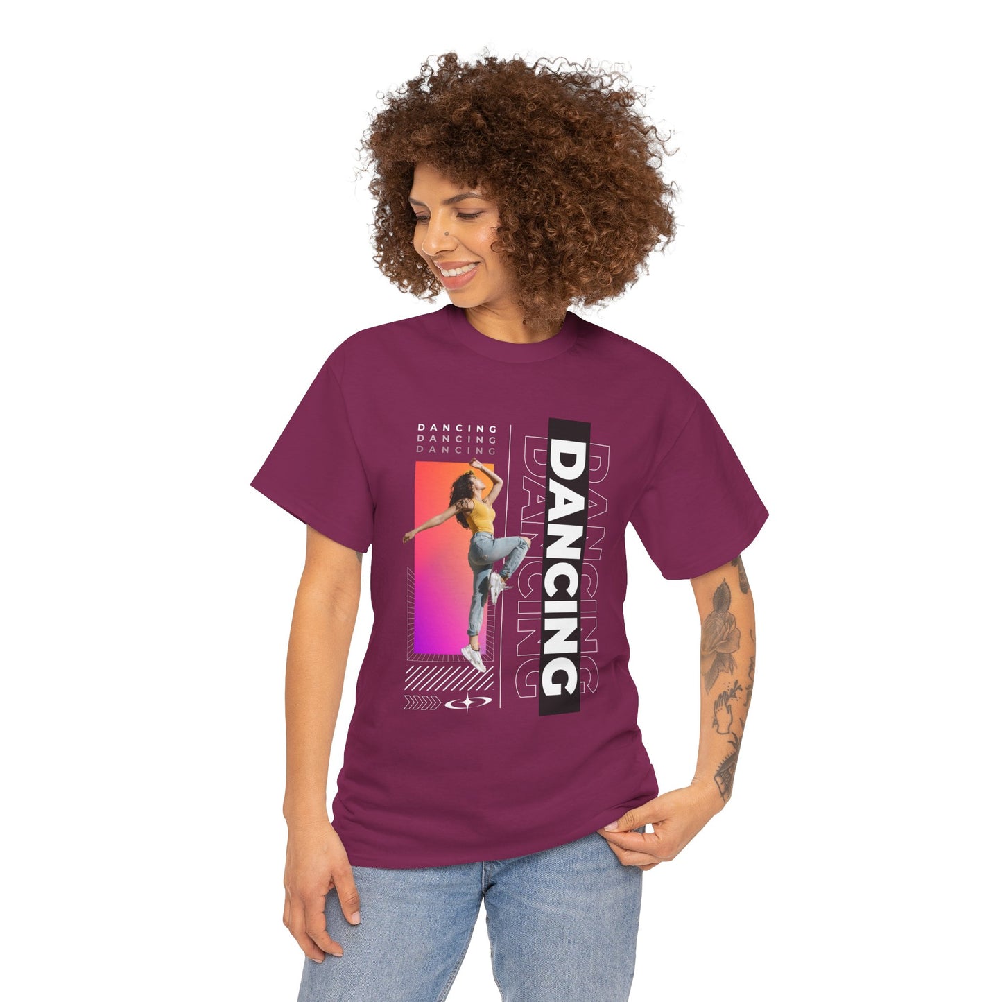 “Dancing” Streetwear-Inspired Female Dancer Unisex Heavy Cotton Tee – Urban Dance Graphic T-Shirt for Performers and Dance Lovers