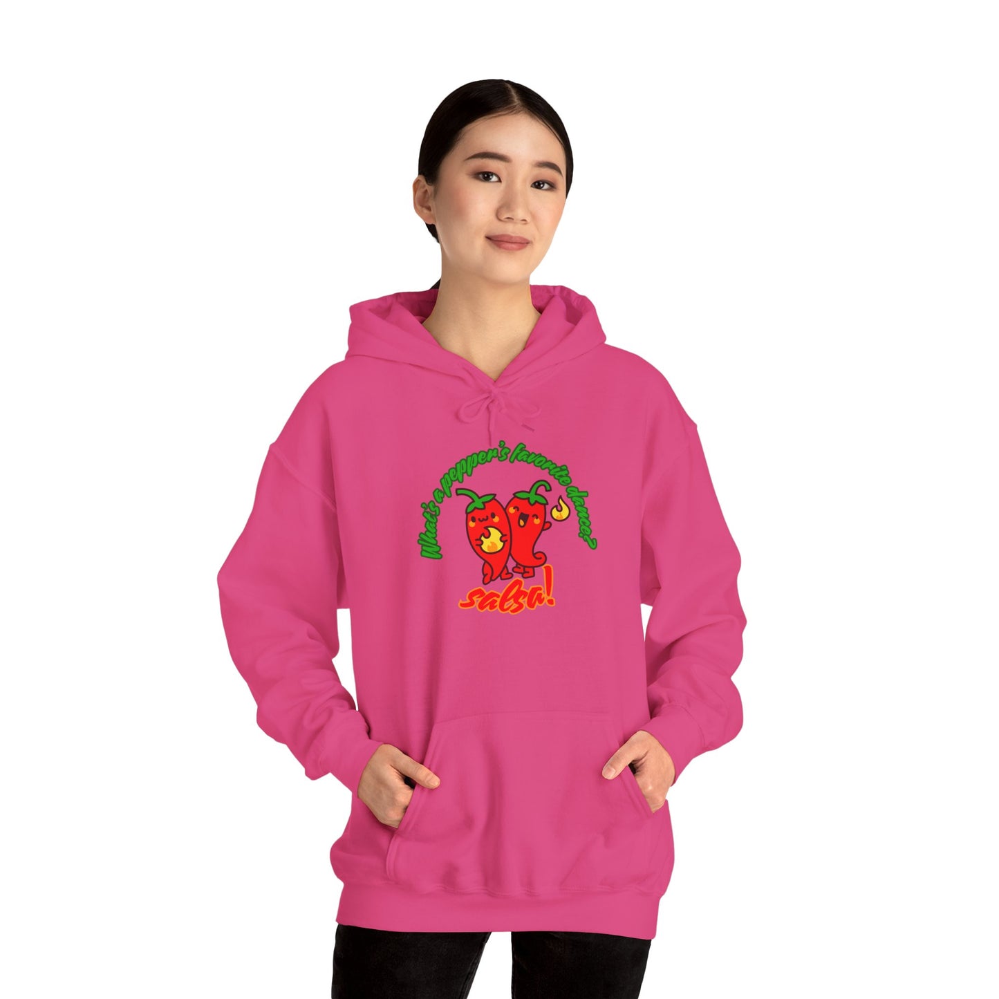 "What’s a Pepper’s Favorite Dance? Salsa!" Unisex Hooded Sweatshirt – Funny Dance Pun Hoodie with Cute Pepper Graphic for Dancers & Foodies