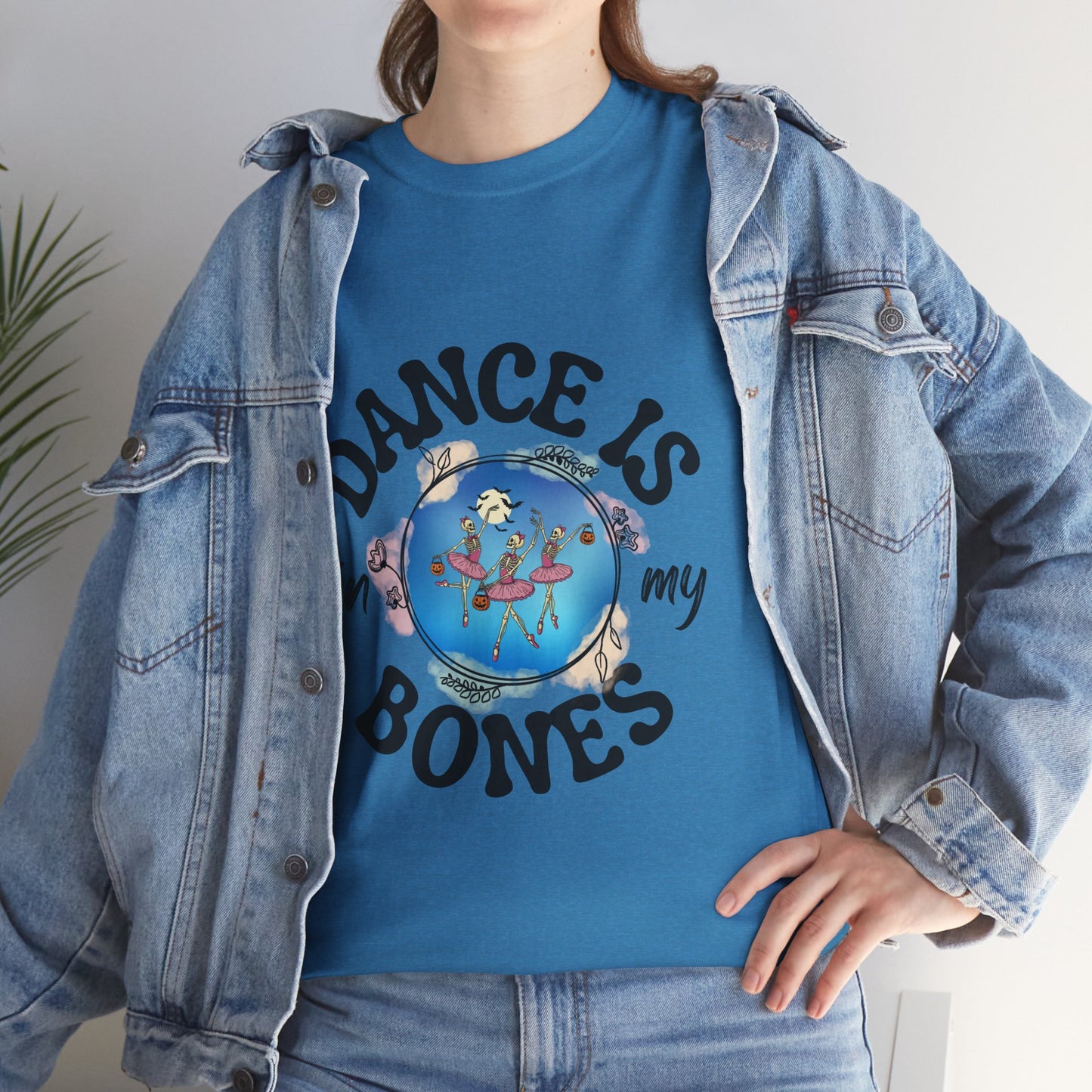 “Dance Is in My Bones” Halloween Dance T-Shirt with Dancing Skeletons Graphic - Unisex Heavy Cotton Tee