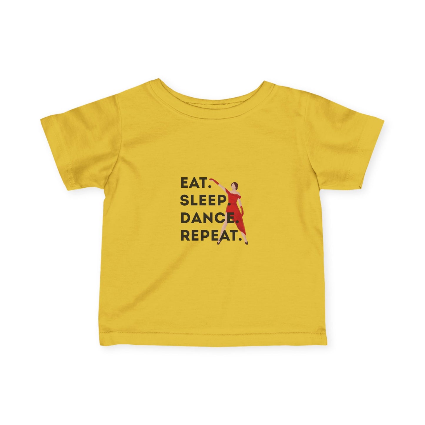 "Eat, Sleep, Dance, Repeat" Infant Fine Jersey Tee – Bold Dancer Graphic Baby Dance T-Shirt for Active Little Performers