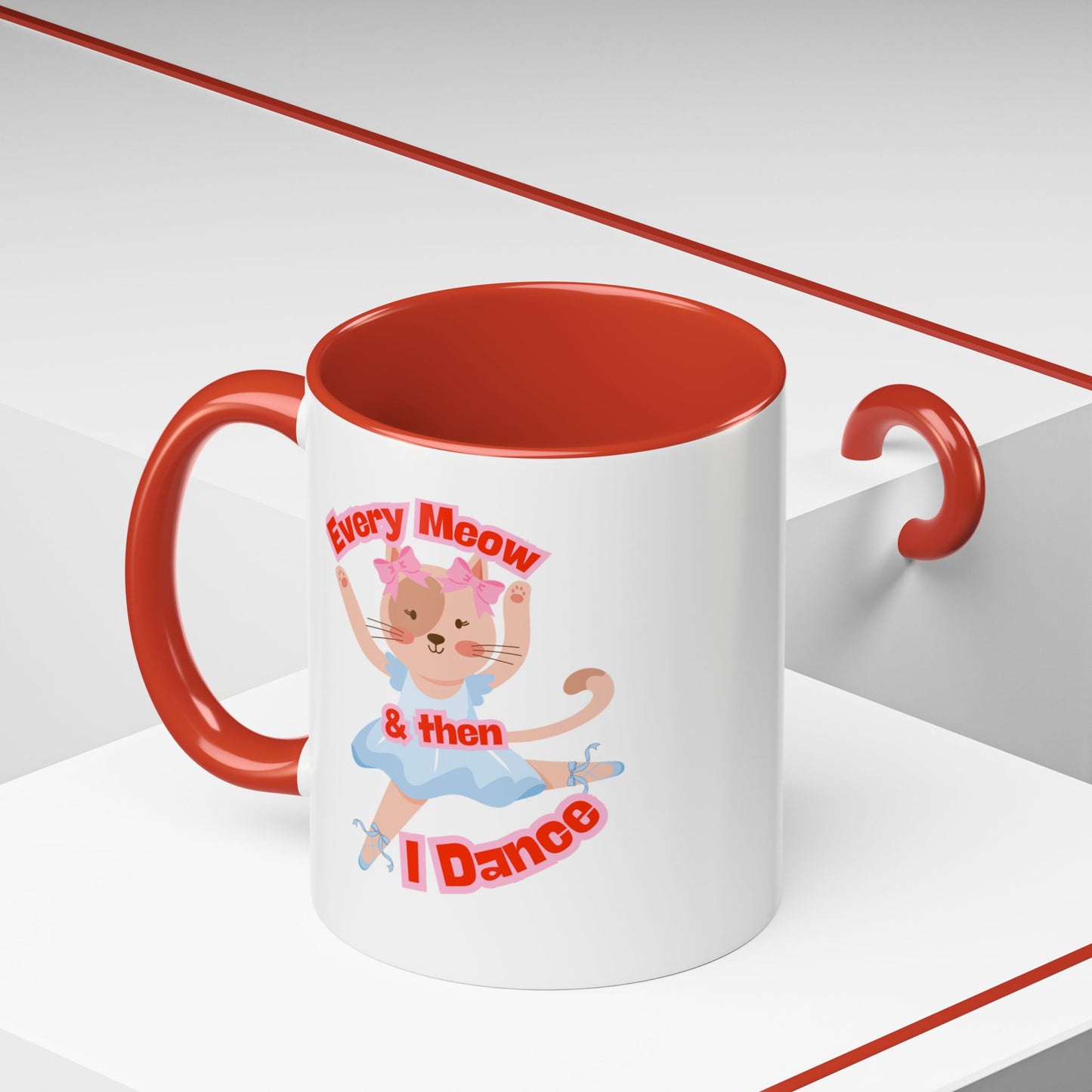 “Every Meow & Then I Dance” Adorable Dancing Cat Graphic | Cute Cat Dance Mug for Ballet Lovers & Coffee Enthusiasts - Accent Coffee Mug