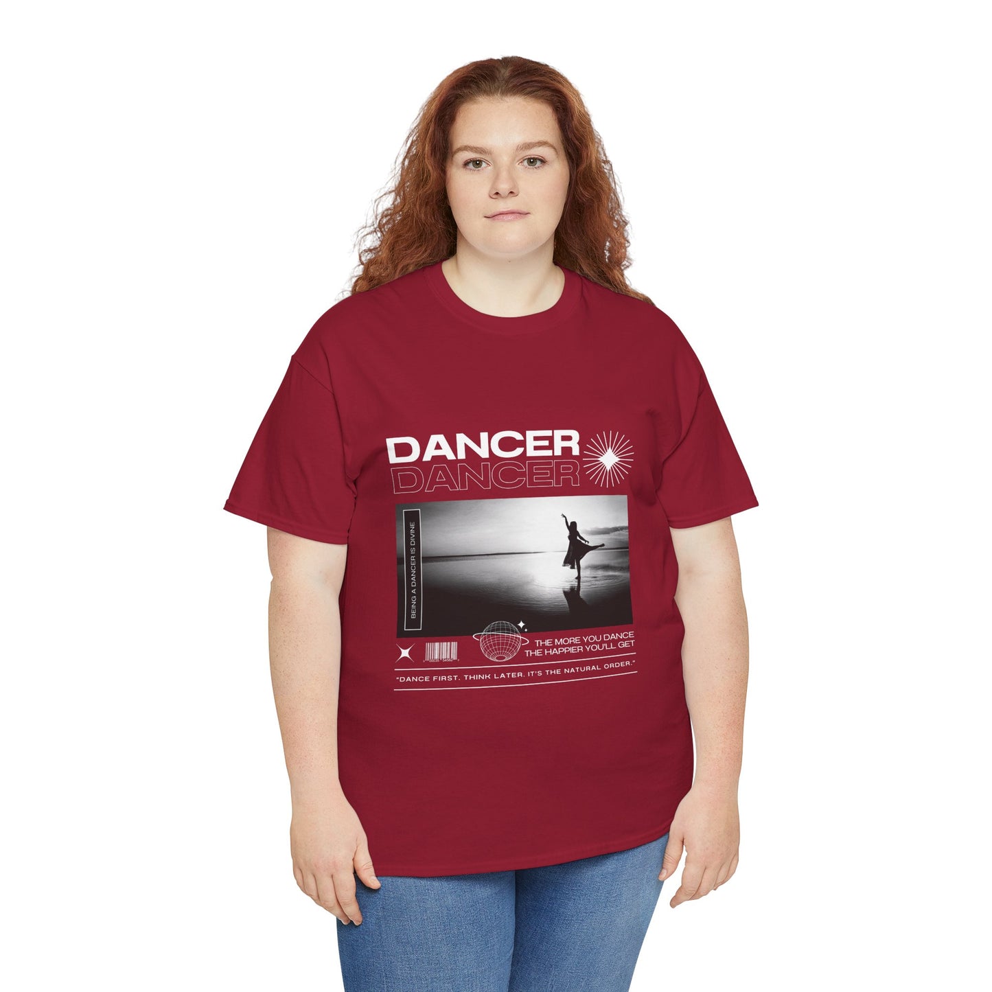 "Dancer" Arabesque Beach Scene Unisex Heavy Cotton Tee – Streetwear-Inspired Ballet Dance Graphic T-Shirt