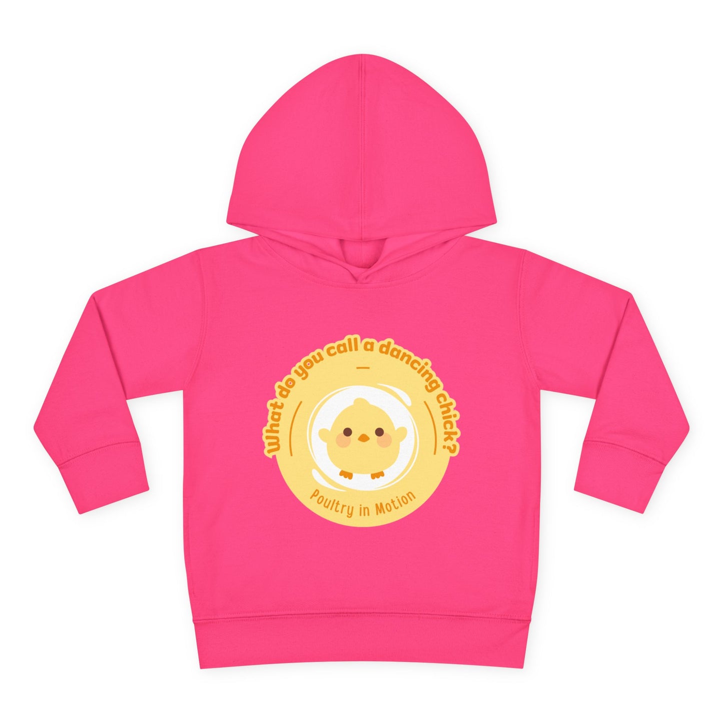 "What do you call a dancing chick? Poultry in Motion." Toddler Pullover Hoodie – Funny Dancing Chicken Pun Graphic Fleece Sweatshirt for Kids