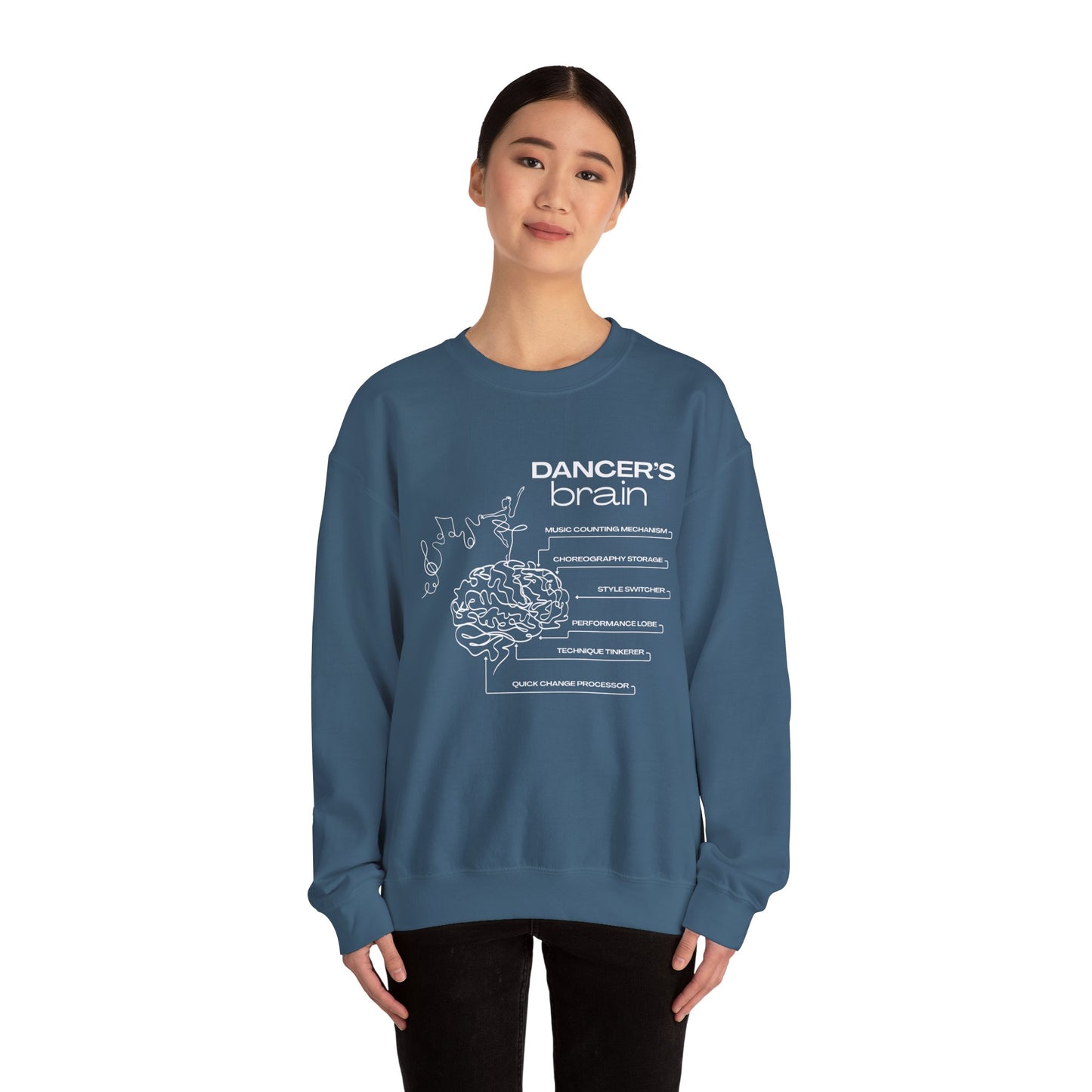 “Dancer’s Brain” Funny Dance Anatomy Sweatshirt – Unisex Heavy Blend Crewneck with Optional Name or Studio Personalization
