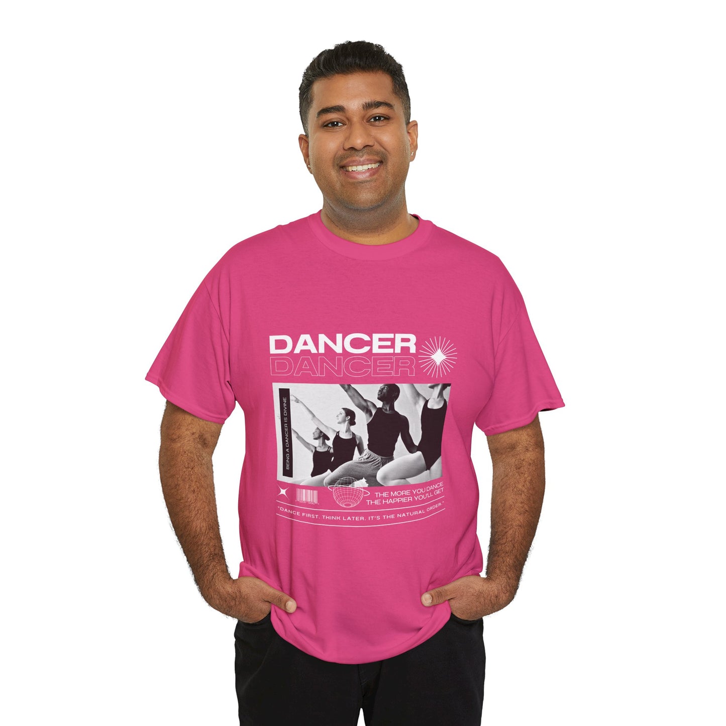 "Dancer" with ballet dancers at the Barre - Unisex Heavy Cotton Tee | Streetwear-Inspired Ballet Training Graphic T-Shirt for Dance Lovers
