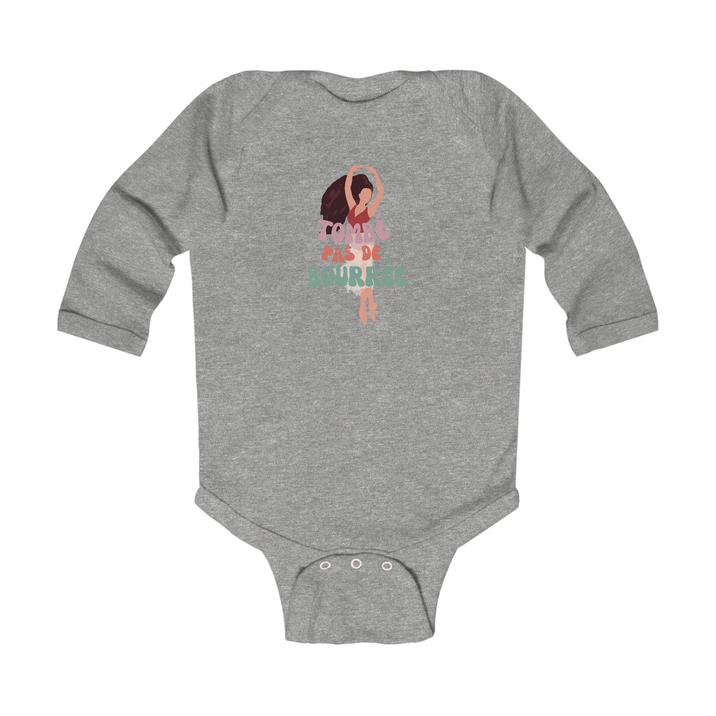 "Tombé Pas de Bourrée" Infant Long Sleeve Ballet Bodysuit – Cute Dance-Themed Baby Outfit for Future Ballerinas