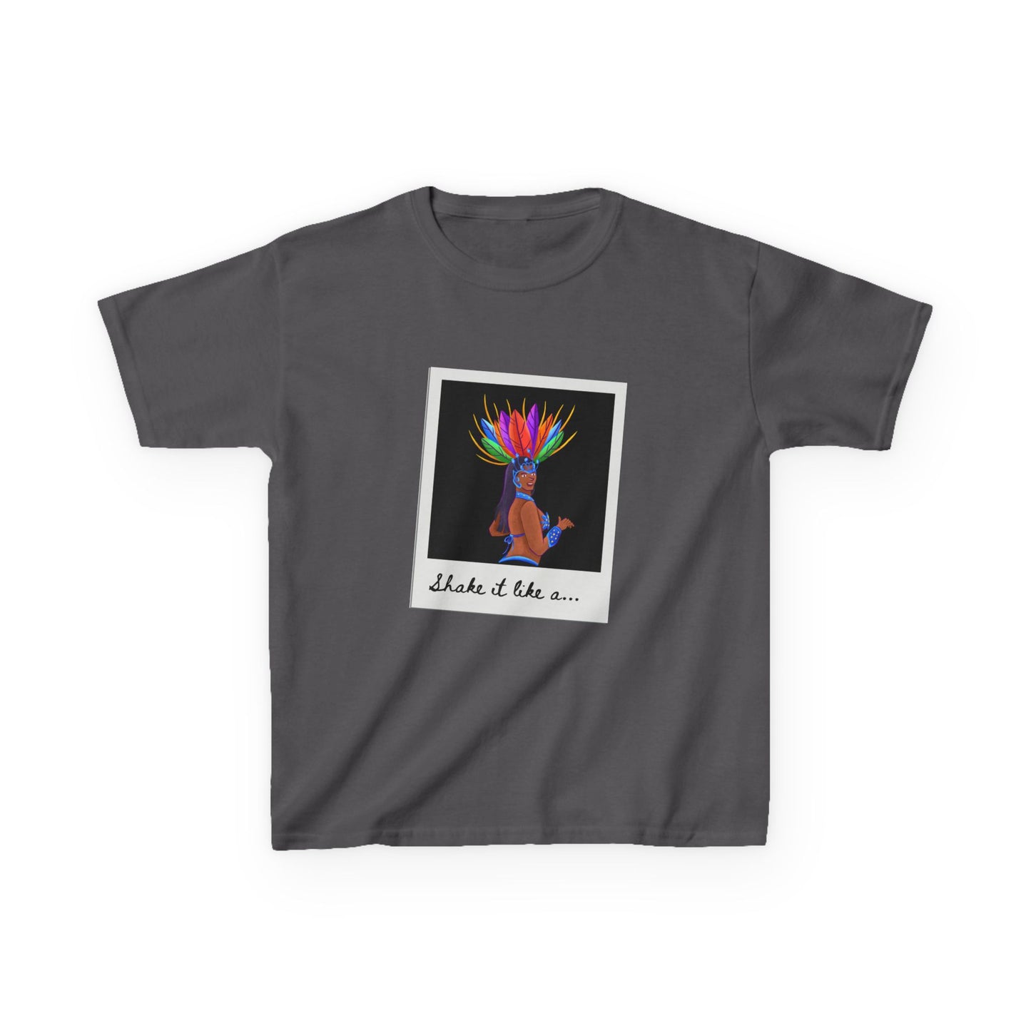 "Shake It Like a..." Youth Short Sleeve Tee β Carnival-Inspired Samba Dancer Graphic Dance Shirt for Kids