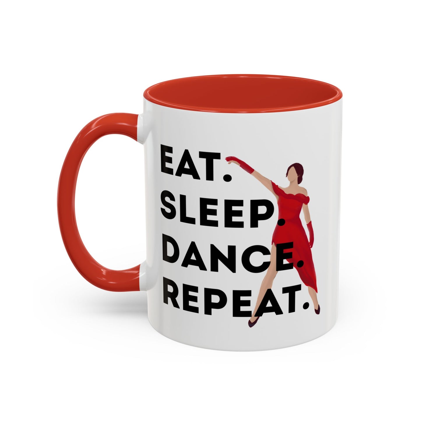 "Eat Sleep Dance Repeat" Accent Coffee Mug – Bold Dancer Graphic Ceramic Mug for Dance Lovers