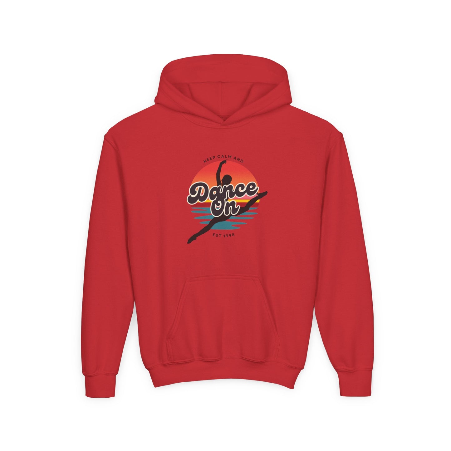 "Keep Calm and Dance On" Youth Hooded Sweatshirt – Retro Dance Quote Graphic Fleece Hoodie for Kids and Teens