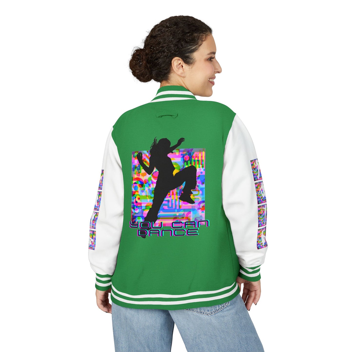 Levels Premium Collection Dance Letterman Jacket β Colorful Unisex Streetwear Varsity Jacket with "Levels Pictures Textures" Front and Dancer Silhouette Back Graphic