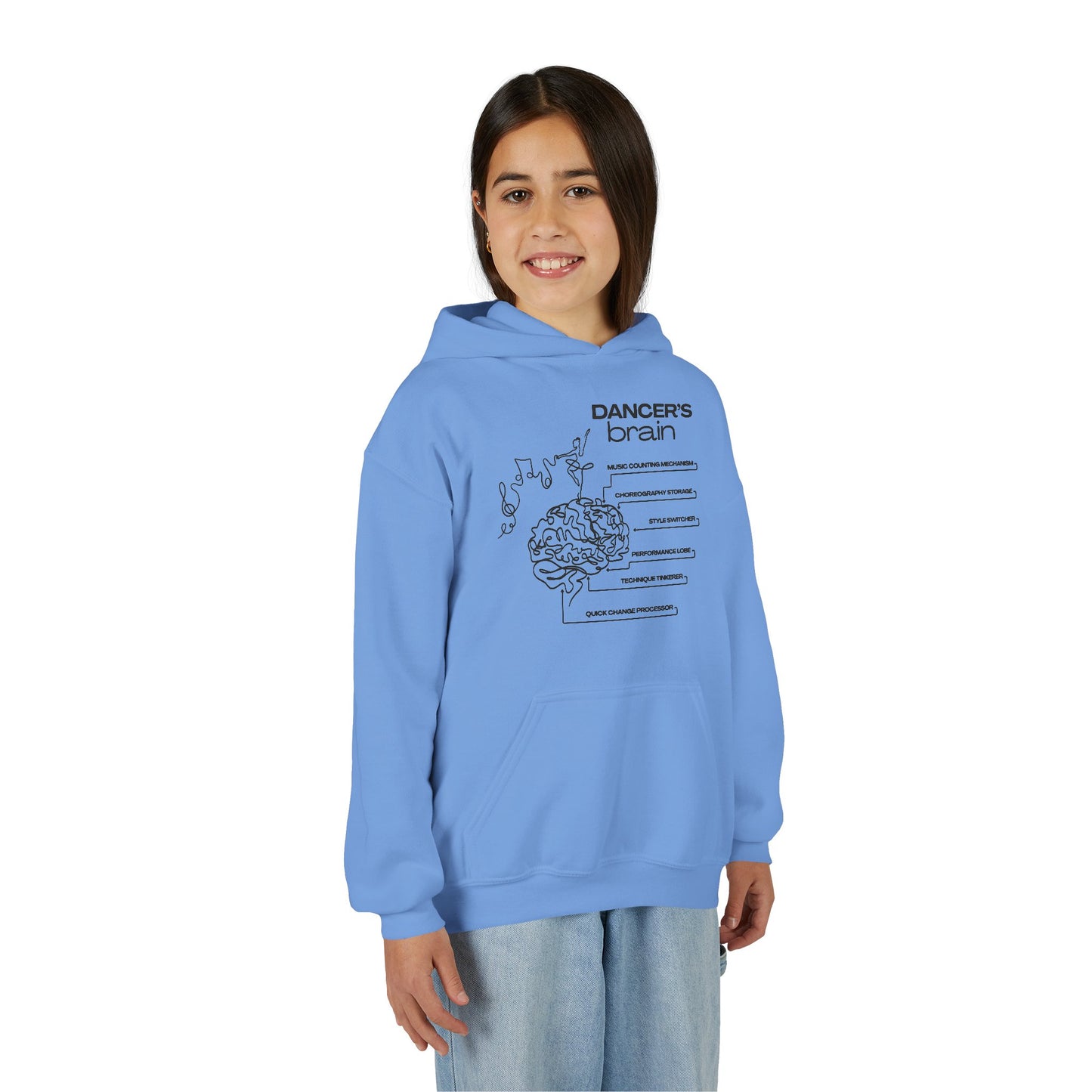 “Dancer’s Brain” Unisex Youth Hoodie with Funny Dance Brain Graphic – Personalized Dance Hoodie for Kids & Teens, Custom Name or Studio Option