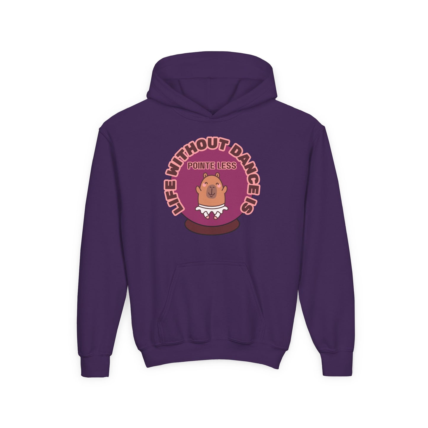 "Life Without Dance Is Pointeless" Youth Hooded Sweatshirt – Cute Dancing Capybara Graphic Hoodie for Kids and Teens