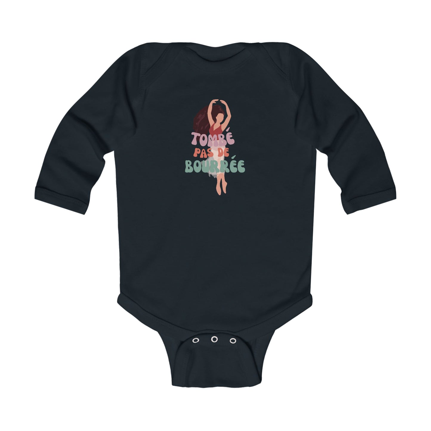 "Tombé Pas de Bourrée" Infant Long Sleeve Ballet Bodysuit – Cute Dance-Themed Baby Outfit for Future Ballerinas