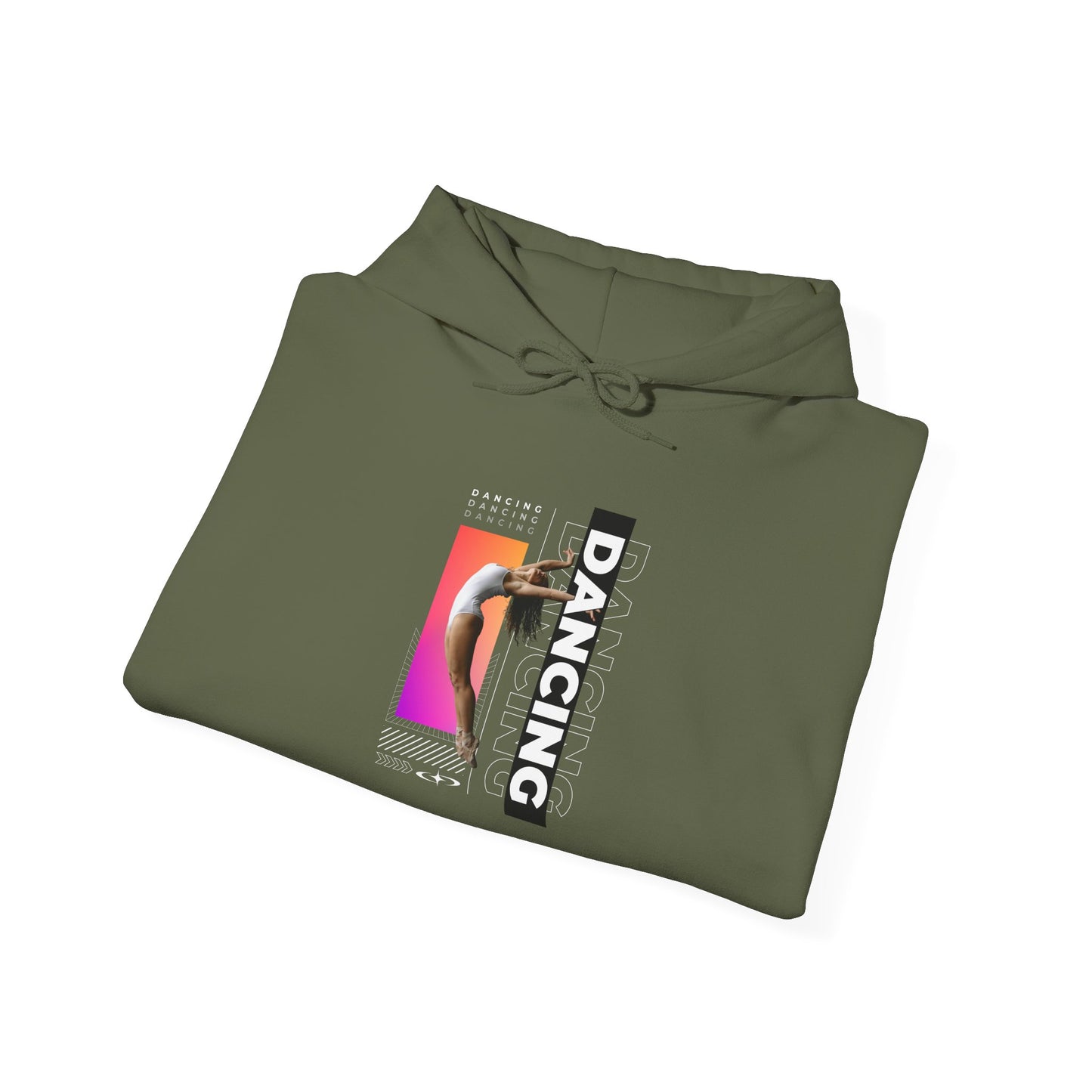 “Dancing” Text with Streetwear-Style Female Dancer Graphic - Unisex Heavy Blend™ Hooded Sweatshirt – Cozy Dance Hoodie for Ballet & Hip-Hop Enthusiasts