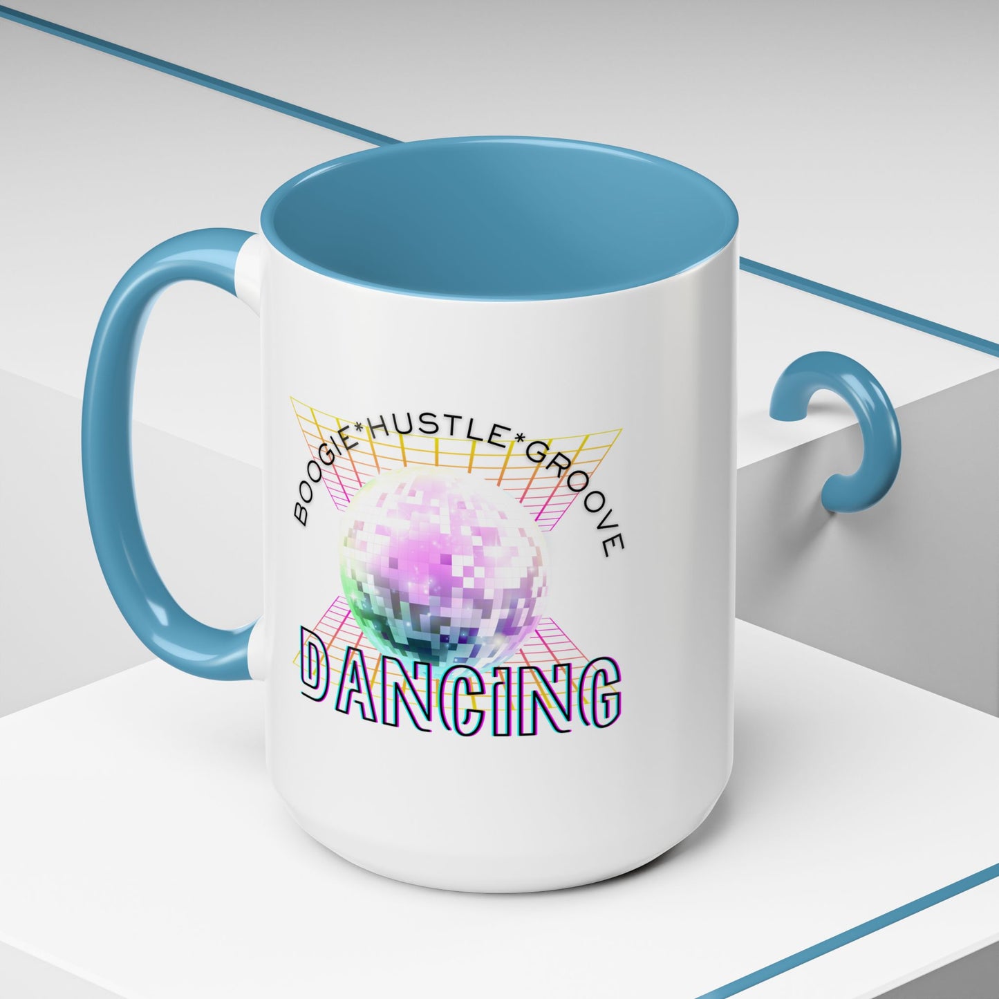 "Boogie, Hustle, Groove - Dancing" Disco Accent Coffee Mug – Fun Retro Dance Gift for Coffee Lovers