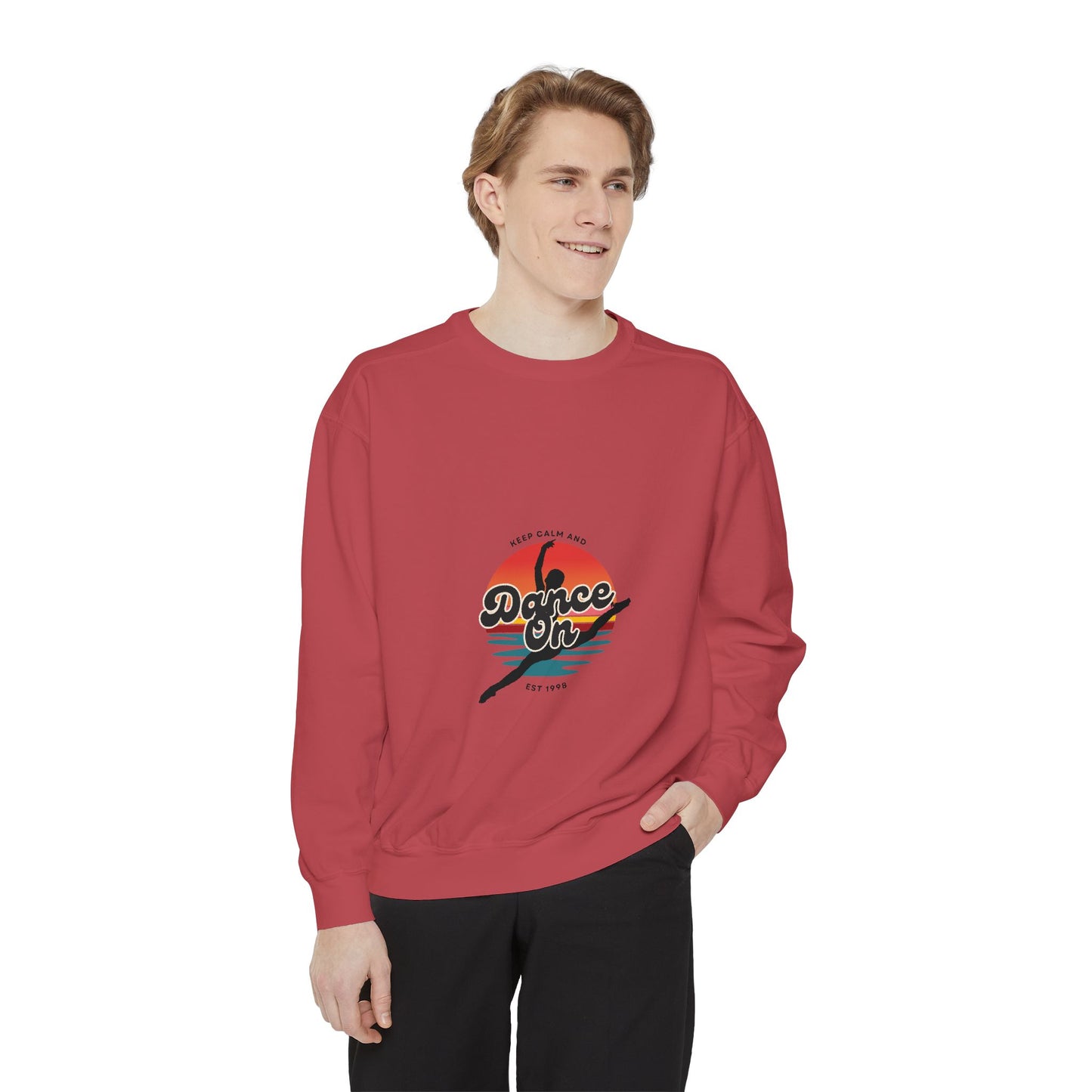 "Keep Calm and Dance On" Unisex Lightweight Crewneck Sweatshirt – Retro-Inspired Dance Graphic Pullover for Dancers & Movement Lovers