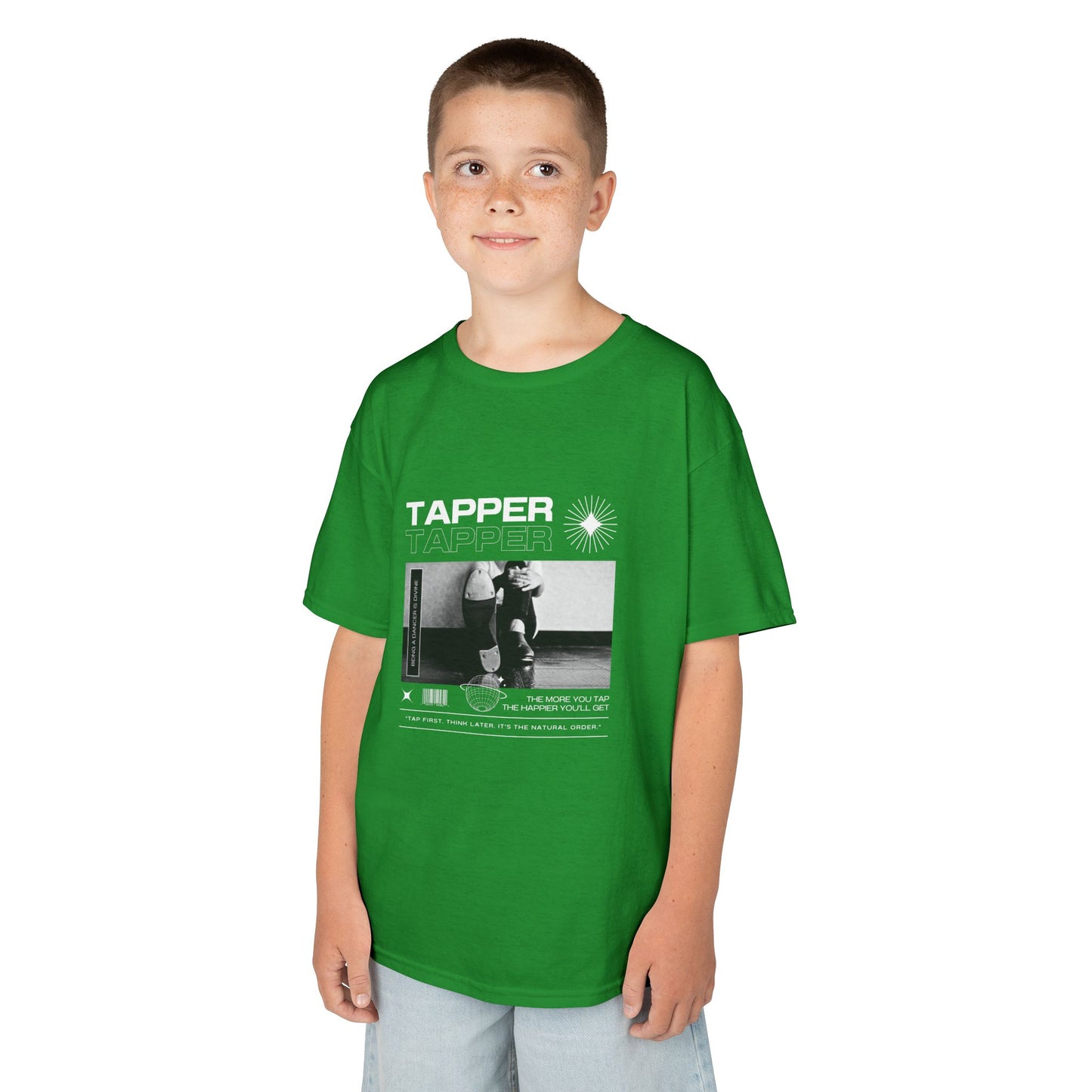 “Tapper” Youth Short Sleeve Tee – Streetwear-Inspired Tap Dance T-Shirt with Tap Shoes Graphic