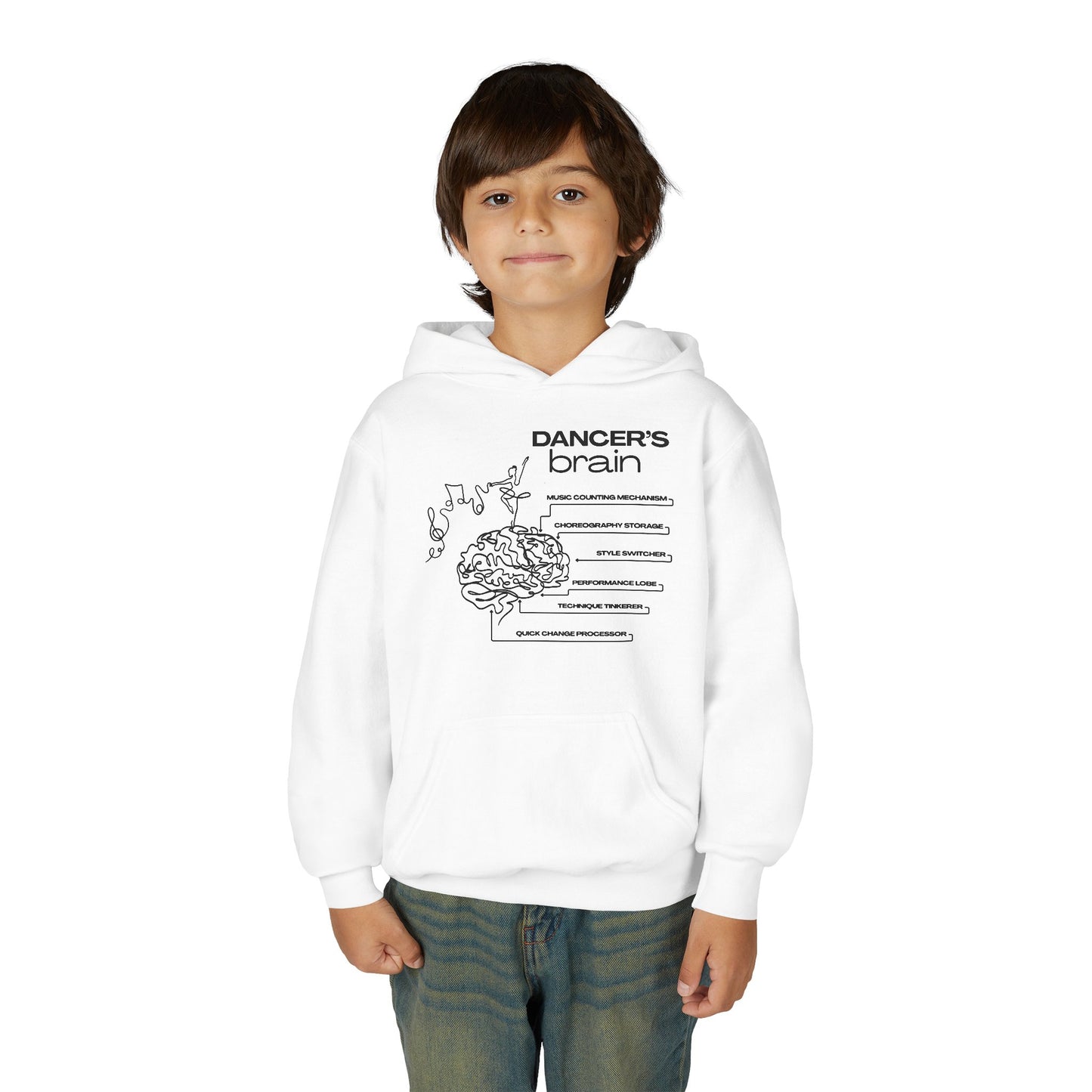 “Dancer’s Brain” Unisex Youth Hoodie with Funny Dance Brain Graphic – Personalized Dance Hoodie for Kids & Teens, Custom Name or Studio Option