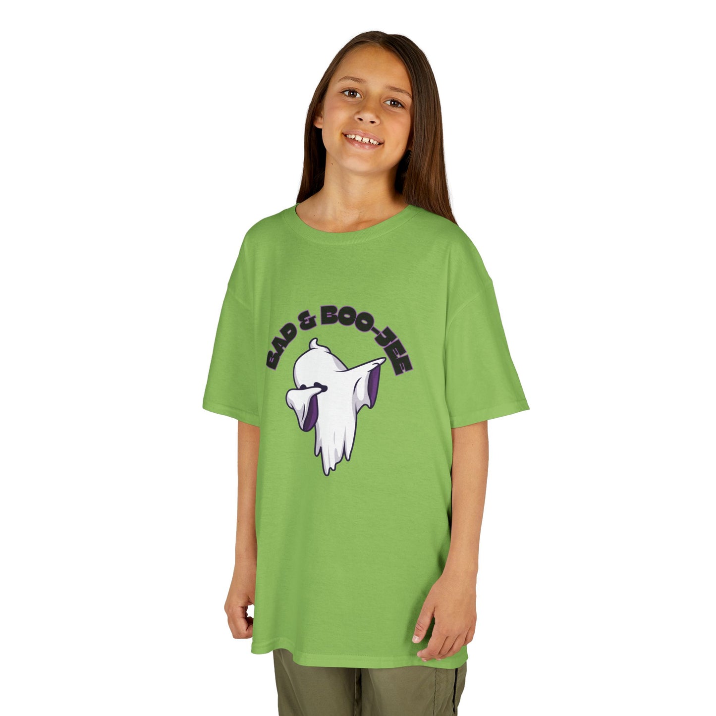 “Bad & Boo-jee” Funny Halloween Dance T-Shirt with Cute Ghost Dab Graphic - Kids Heavy Cotton™ Tee