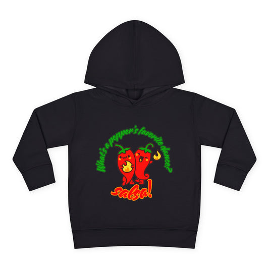 "What's a Pepper's Favorite Dance? Salsa!" Toddler Fleece Dance Hoodie – Funny Colorful Pullover for Kids