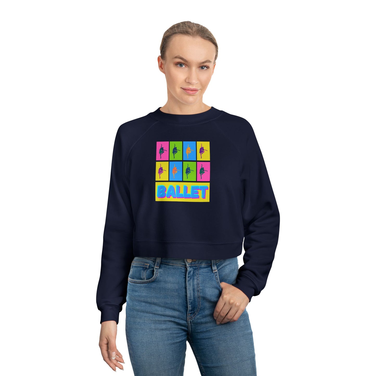 “Ballet” Pop Art Inspired Design with Ballet Dancer Graphics | Streetwear-Inspired Ballet Dance Sweatshirt for Dancers & Enthusiasts - Women’s Cropped Sweatshirt