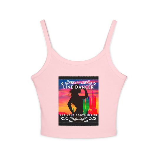 "Line Dancer" Spaghetti Strap Tank Top – Western-Inspired Country Dance Graphic – 'Get Your Boots in Line' Women's Dance Tank