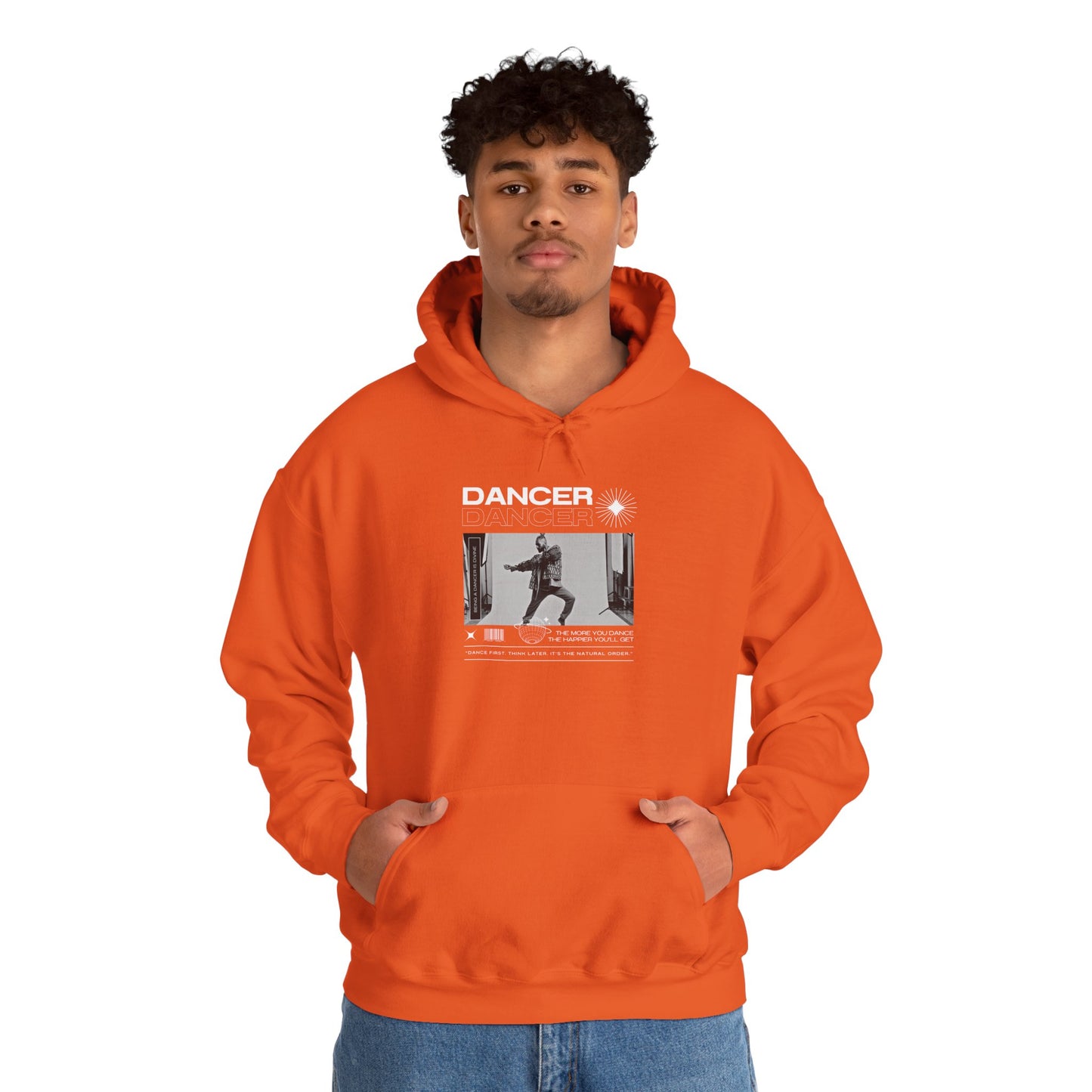 “Dancer” Text with Jazz-Inspired Streetwear-Style Pose Graphic – Unisex Heavy Blend™ Hooded Sweatshirt – Cozy Dance Hoodie for Jazz Dancers & Performing Arts Lovers  "