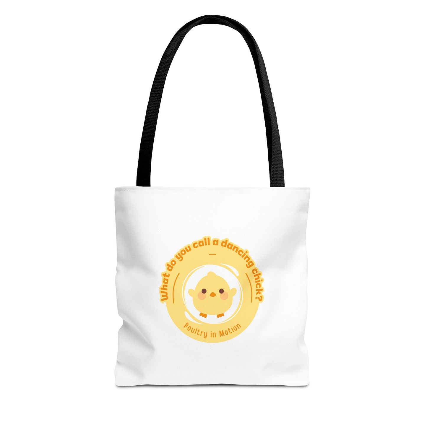 "What do you call a dancing chick? Poultry in Motion" Funny Dance Tote Bag – Kawaii Chicken Canvas Tote for Dancers & Dance Lovers